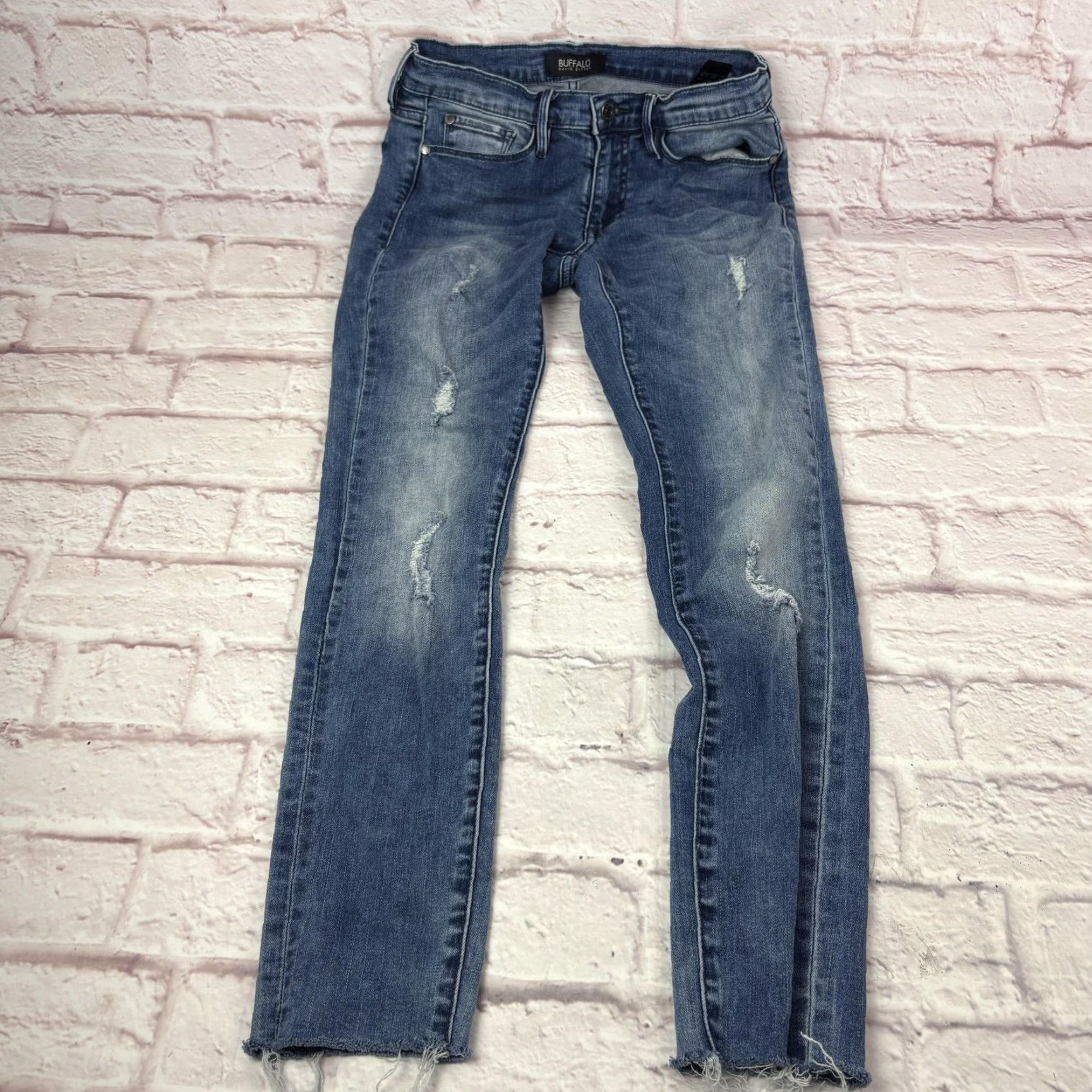 Buffalo David Bitton Buffalo David Bitton Jeans Womens 26 Medium Blue Distressed Skinny 27x27 Jeans Size 26" / US 2 / IT 38 - 4 Thumbnail