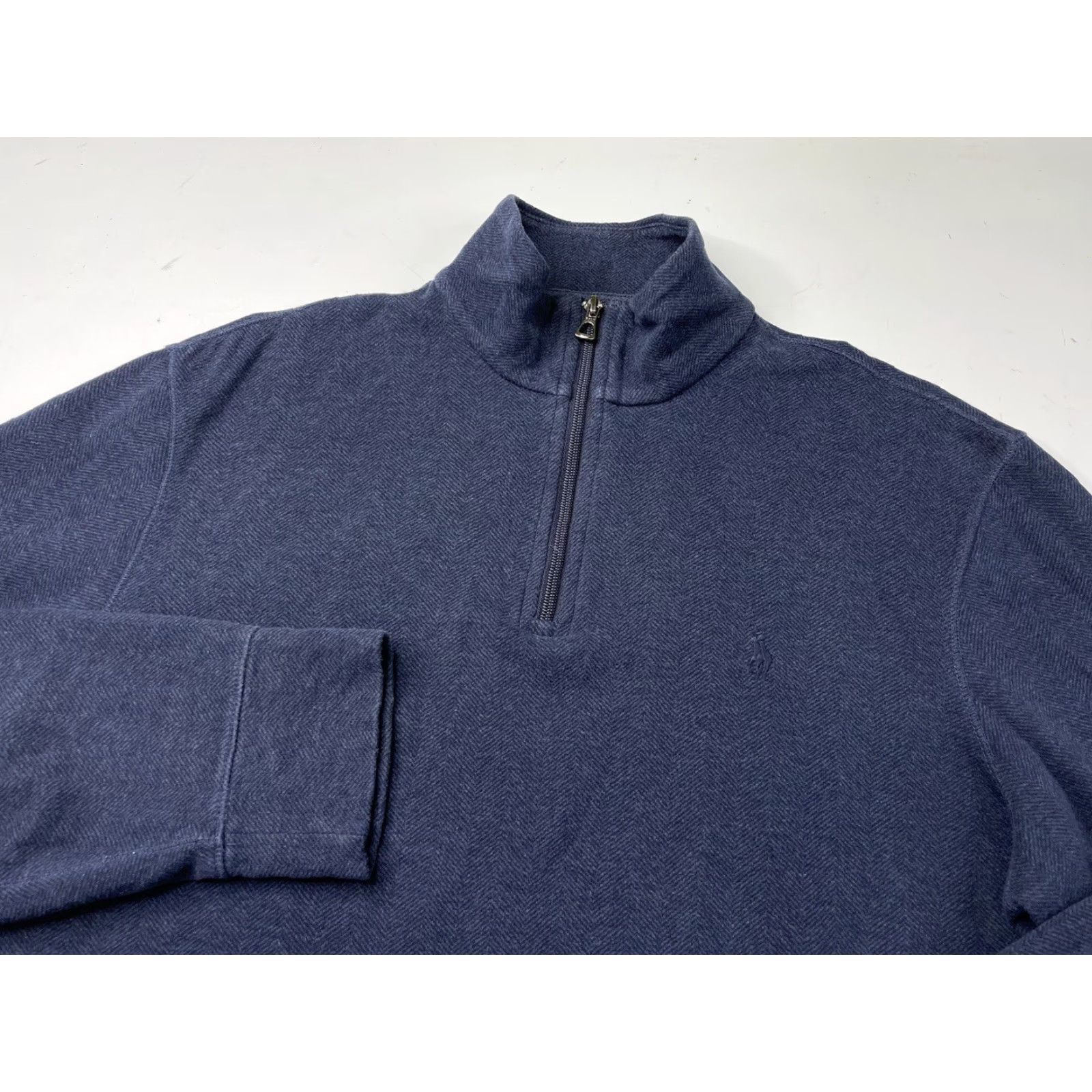 Polo Ralph Lauren Polo Ralph Lauren Pullover Jersey 1/4 Zip Herringbone Navy Blue M Men Sweater Size US M / EU 48-50 / 2 - 2 Thumbnail