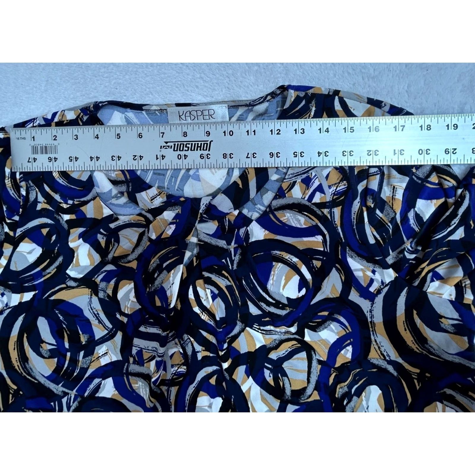 Kasper Kasper Blouse Abstract Printed Twist-Neck 3/4-Sleeve XL Blue Stretch Women’s Sh Size XL / US 12-14 / IT 48-50 - 5 Thumbnail
