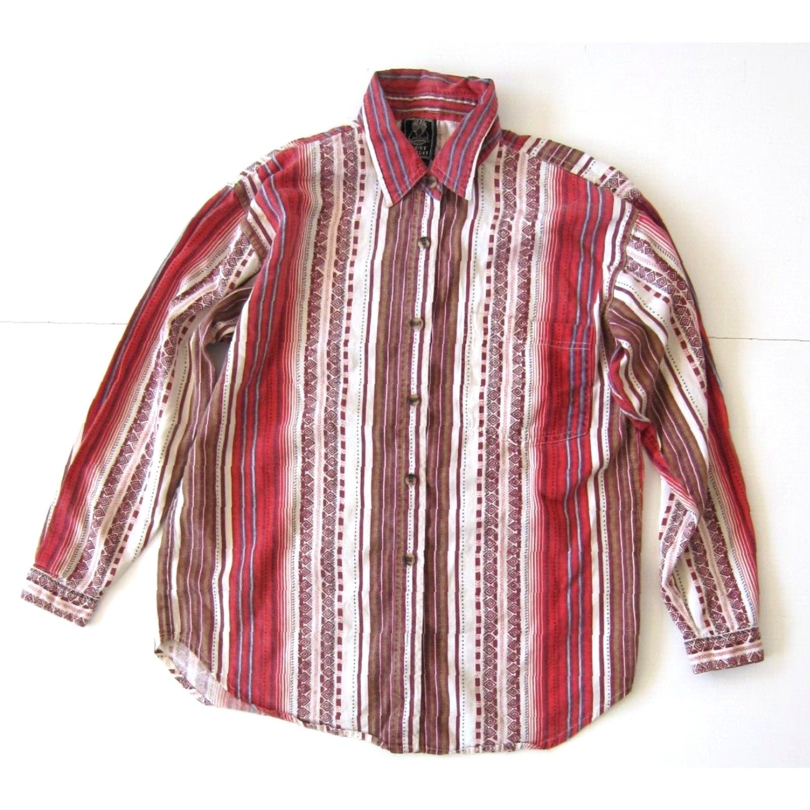 Vintage VINTAGE Short Circuit Blouse Stripe Long Sleeve Button 100% Cotton Red Brown Blue M-L Womens Size M / US 6-8 / IT 42-44 - 8 Thumbnail