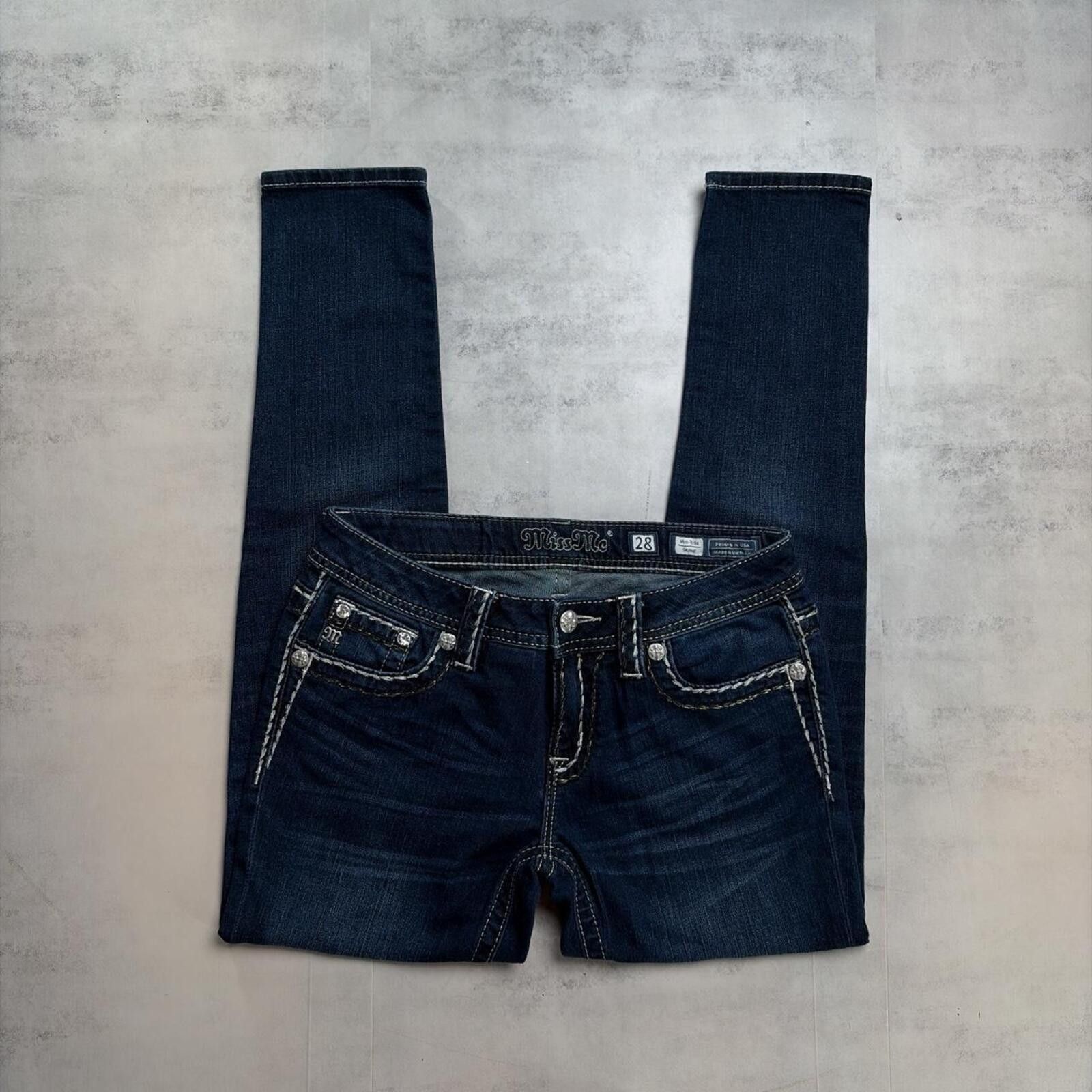 Other Y2K Dark Wash Miss Me Grunge Gothic Skinny Denim Jeans Size 30" / US 8 / IT 44 - 2 Thumbnail
