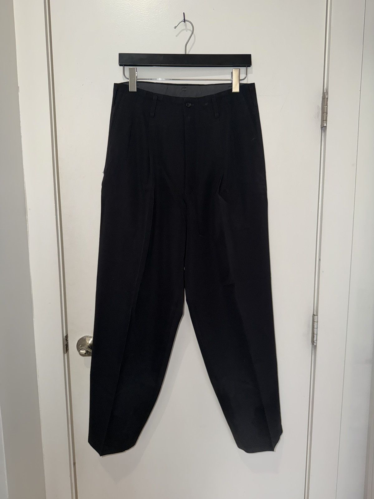 Y's for Men '90s Black Wool Tapered Trousers Size US 30 / EU 46 - 1 Thumbnail