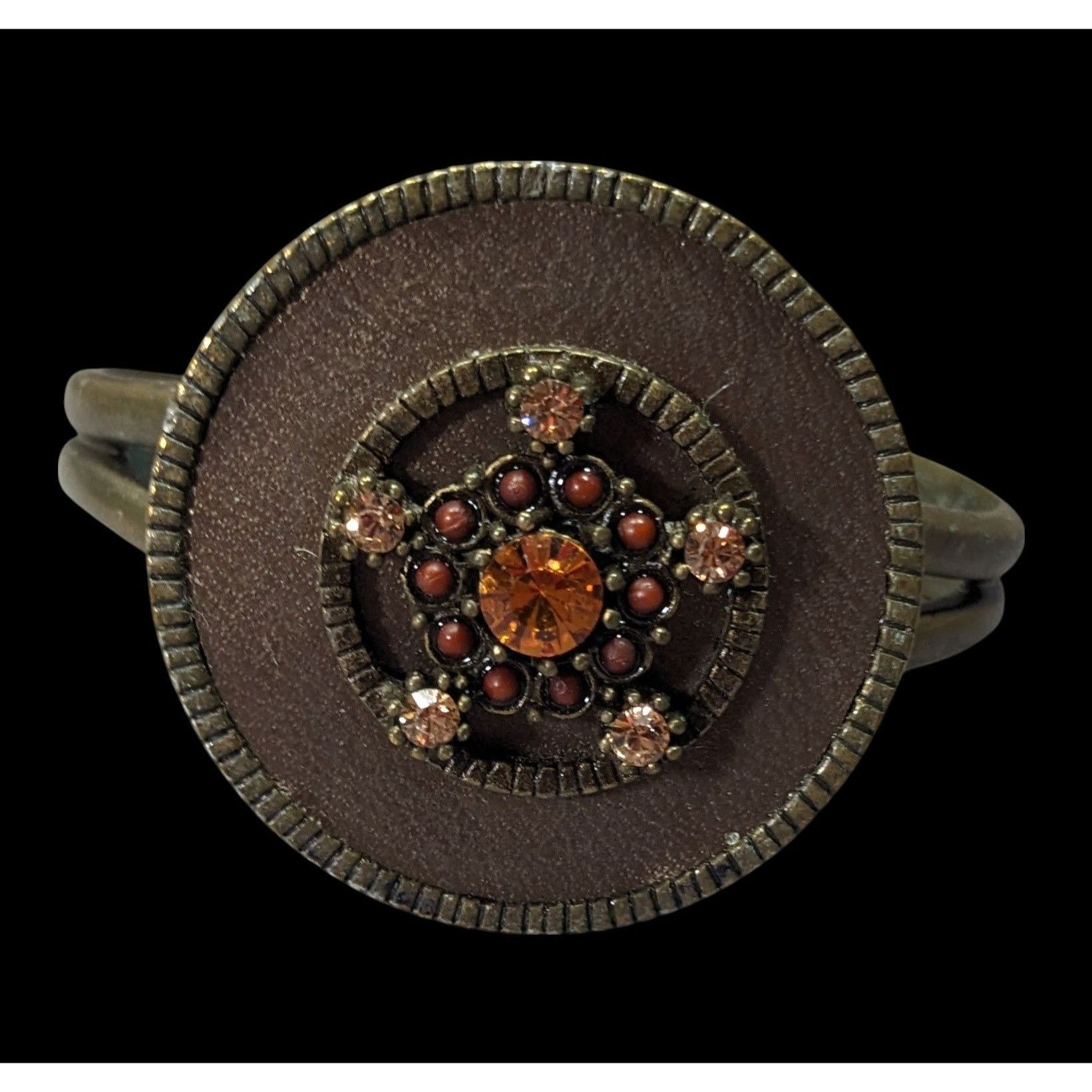 Other Antiqued Steampunk Floral Rhinestone Medallion Cuff Bracelet Size ONE SIZE - 2 Thumbnail