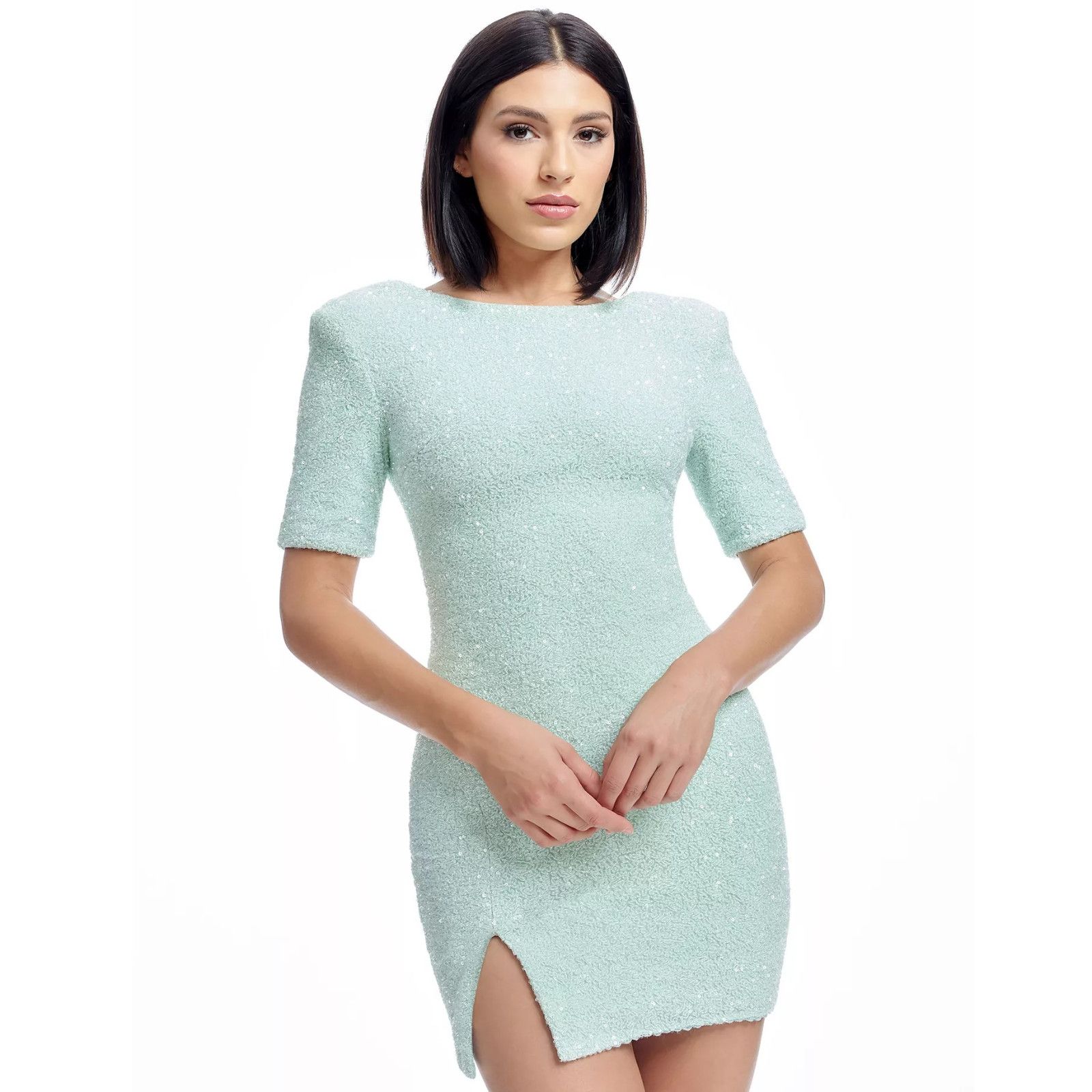 Dress the Population Dress The Population Maddox Short Sleeve Mini Sheath - Sage, Size XL / US 12-14 / IT 48-50 - 2 Thumbnail