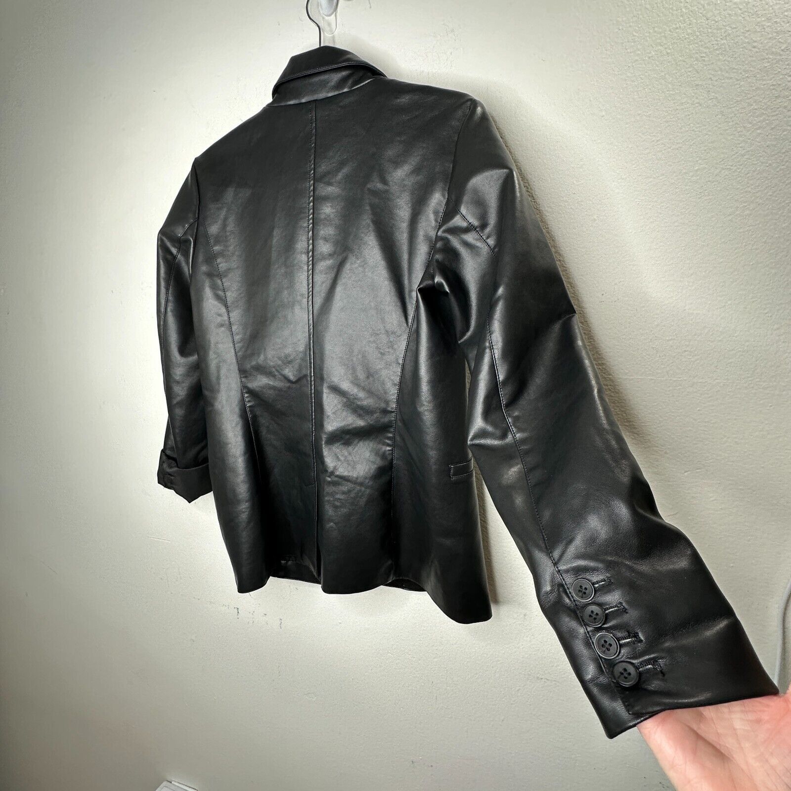 Other Black Leatherette Narrow Lapel Button Sleeve Blazer M Size M / US 6-8 / IT 42-44 - 5 Thumbnail