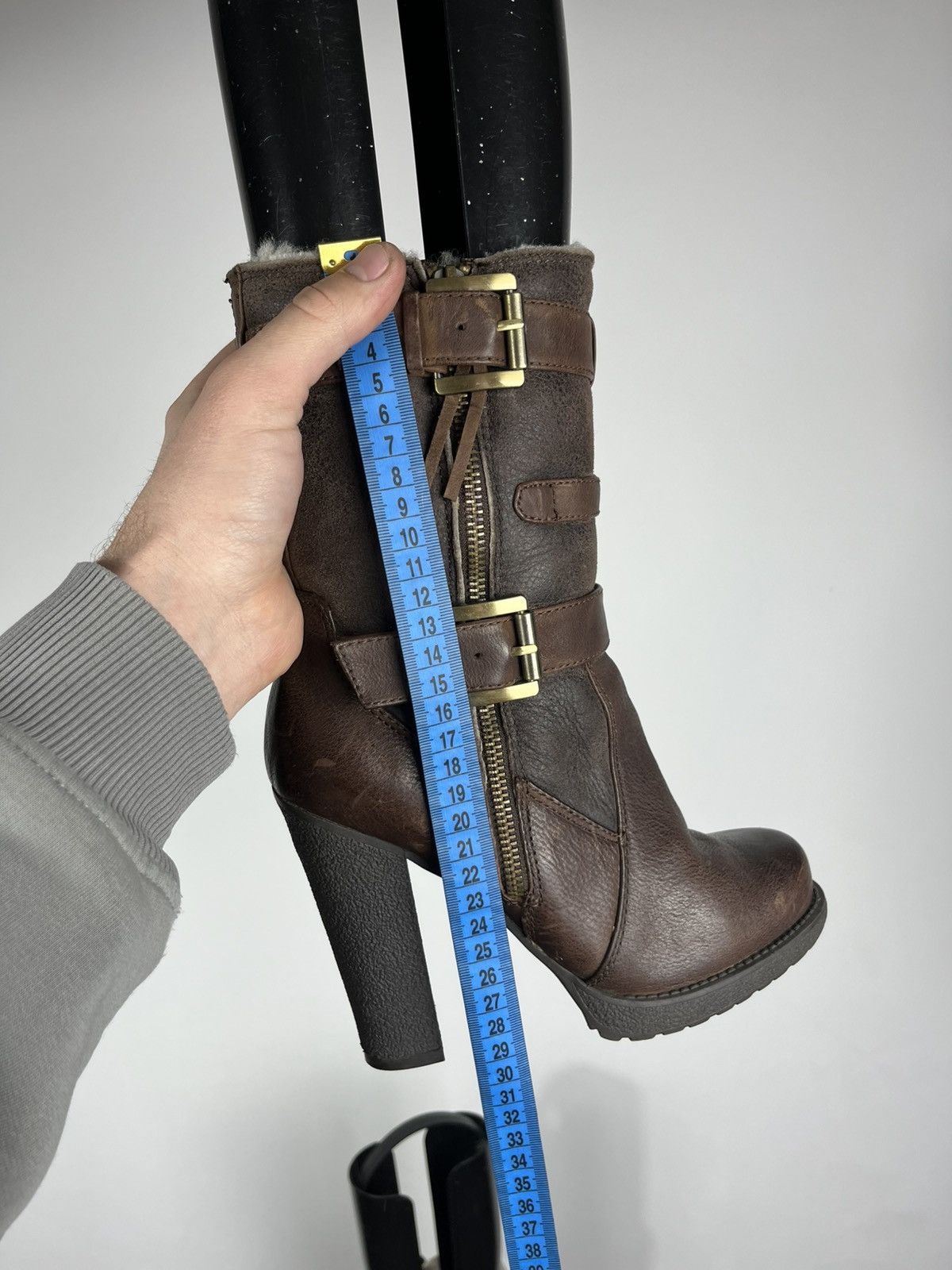 Other Women Brown Leather Buckle High Heel Boots Shearling EU 38 Size US 7 / IT 37 - 13 Thumbnail