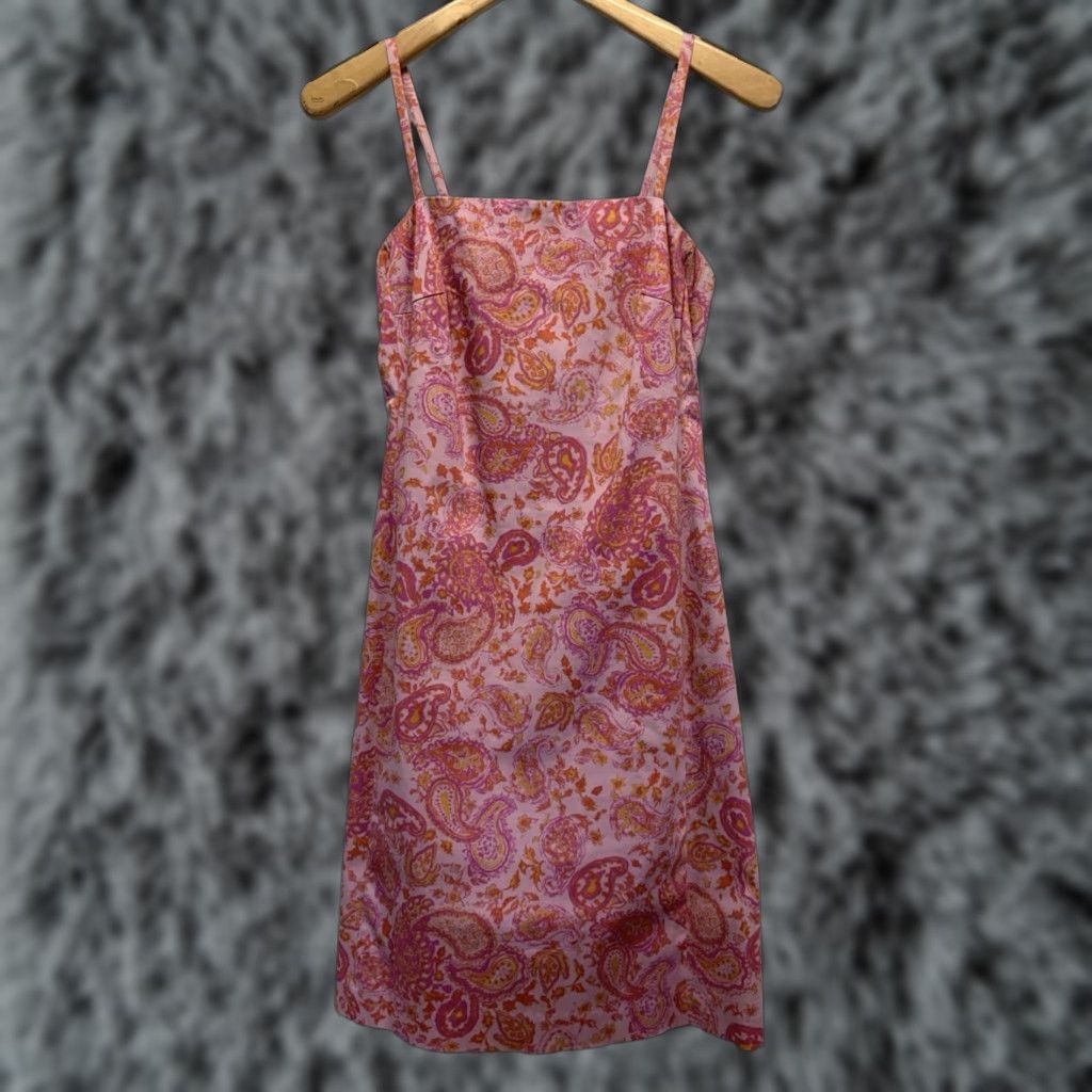 VINTAGE Lauren Ralph Lauren Dress Paisley Sheath Pink Orange Sz 4 Sleeveless Square Neck Cocktail/Casual Women