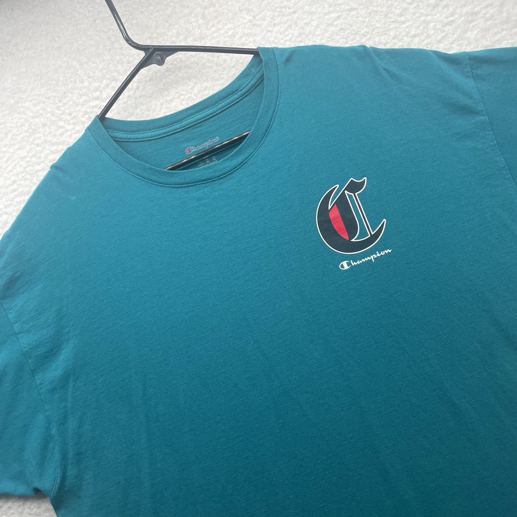 Champion Champion T-Shirt Mens 2XL Teal Graphic Print Smiley Face Pennant Logo Size US XXL / EU 58 / 5 - 2 Thumbnail