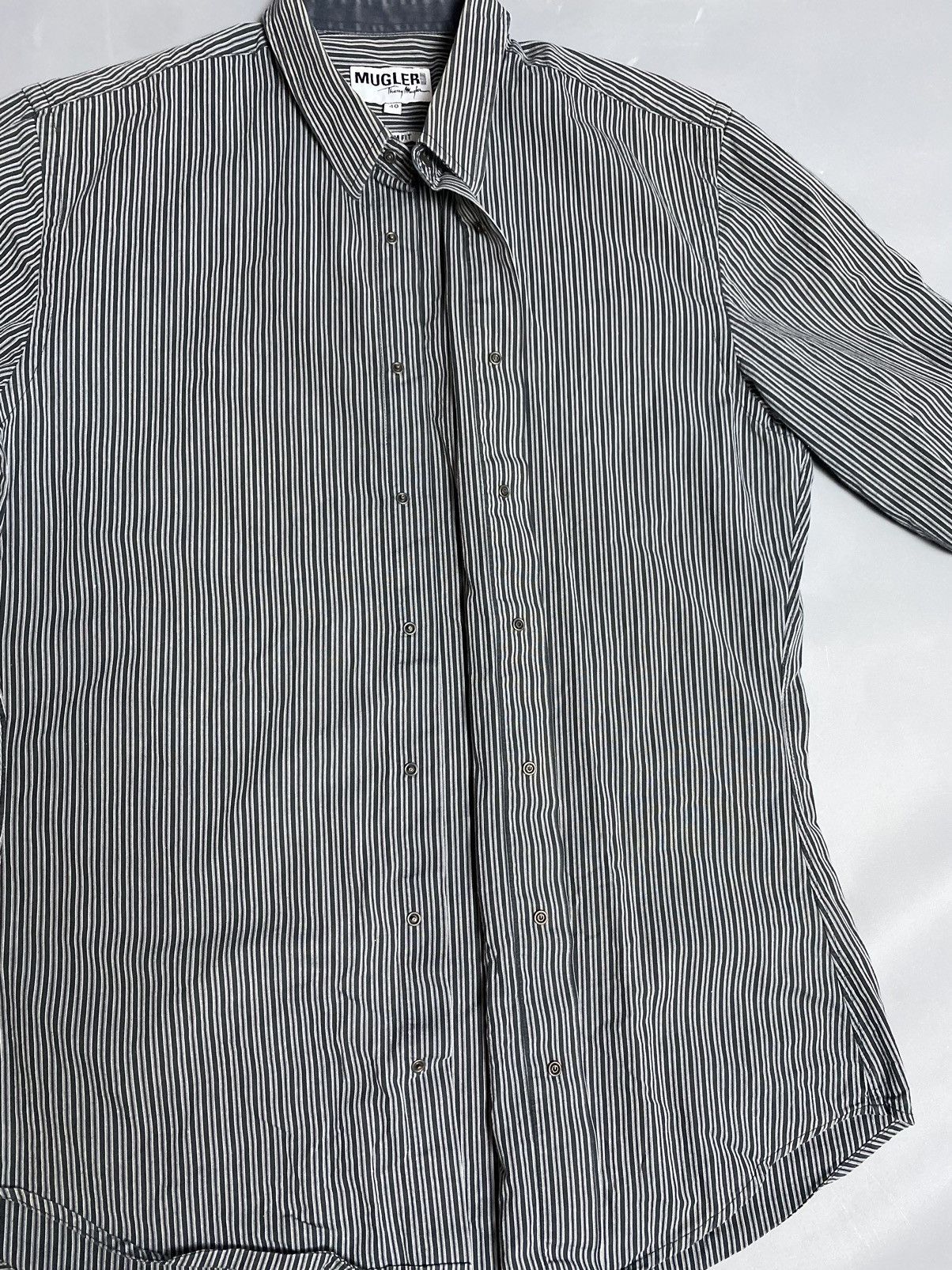 Thierry Mugler Vintage Thierry Mugler Striped Slim Snap Button Shirt Sz 40 Size US M / EU 48-50 / 2 - 10 Thumbnail
