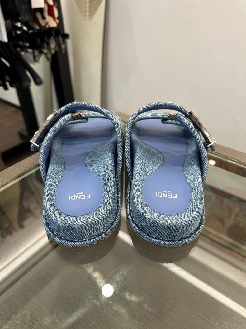 Fendi Fendi Blue Denim Logo Slide Sandals Size US 7.5 / EU 40-41 - 5 Thumbnail