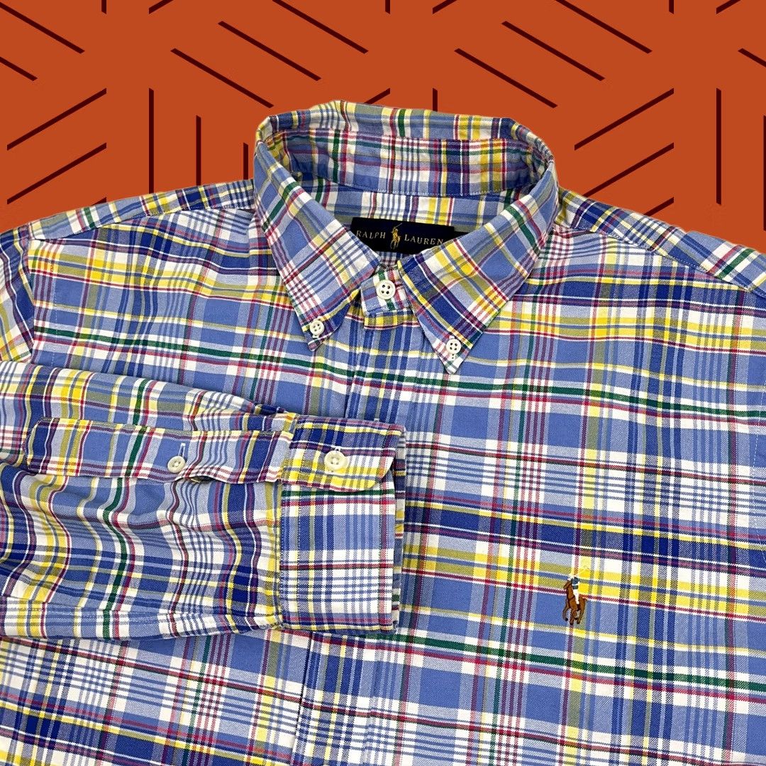 Polo Ralph Lauren Ralph Lauren Shirt Mens Large Blue Madras Plaid Flesh Pony Button Down Preppy Shirt Size US L / EU 52-54 / 3 - 1 Thumbnail
