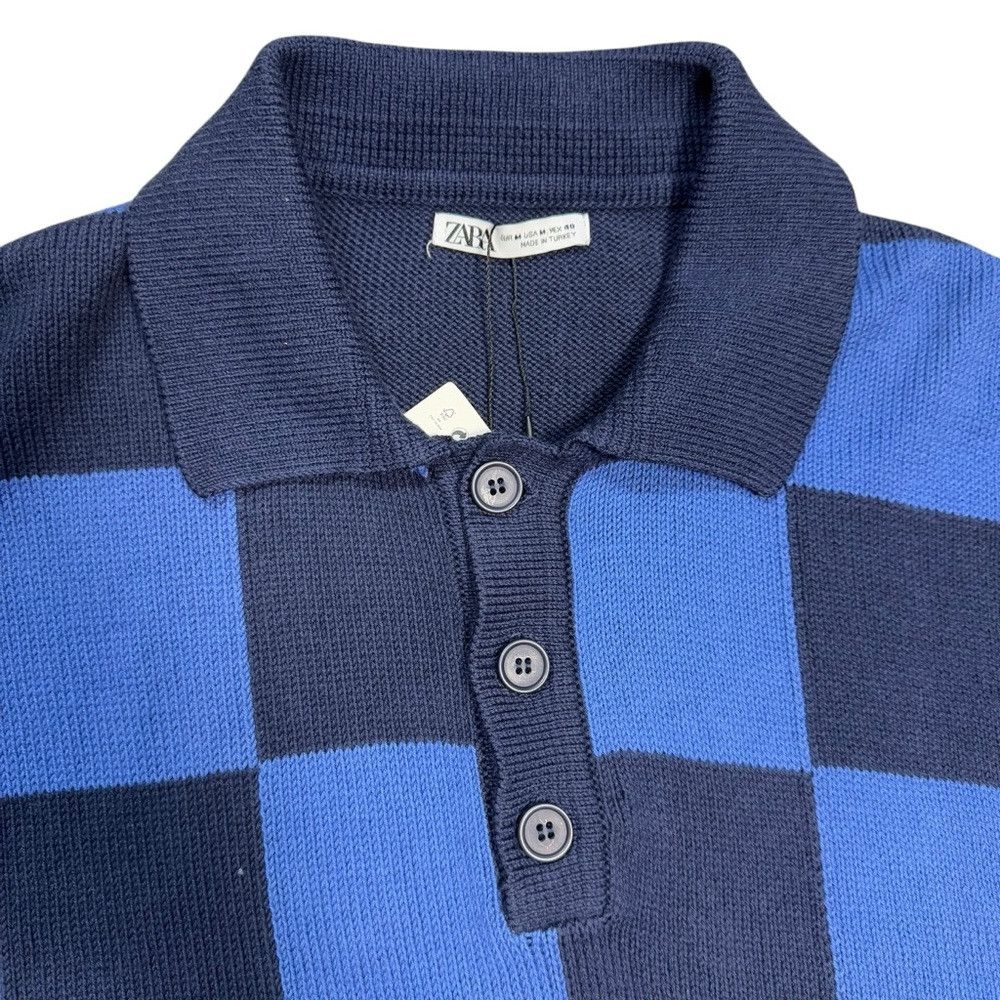 Zara NWT New Zara Check Knit Polo Cotton Blue Sweater Size M Size US M / EU 48-50 / 2 - 5 Thumbnail