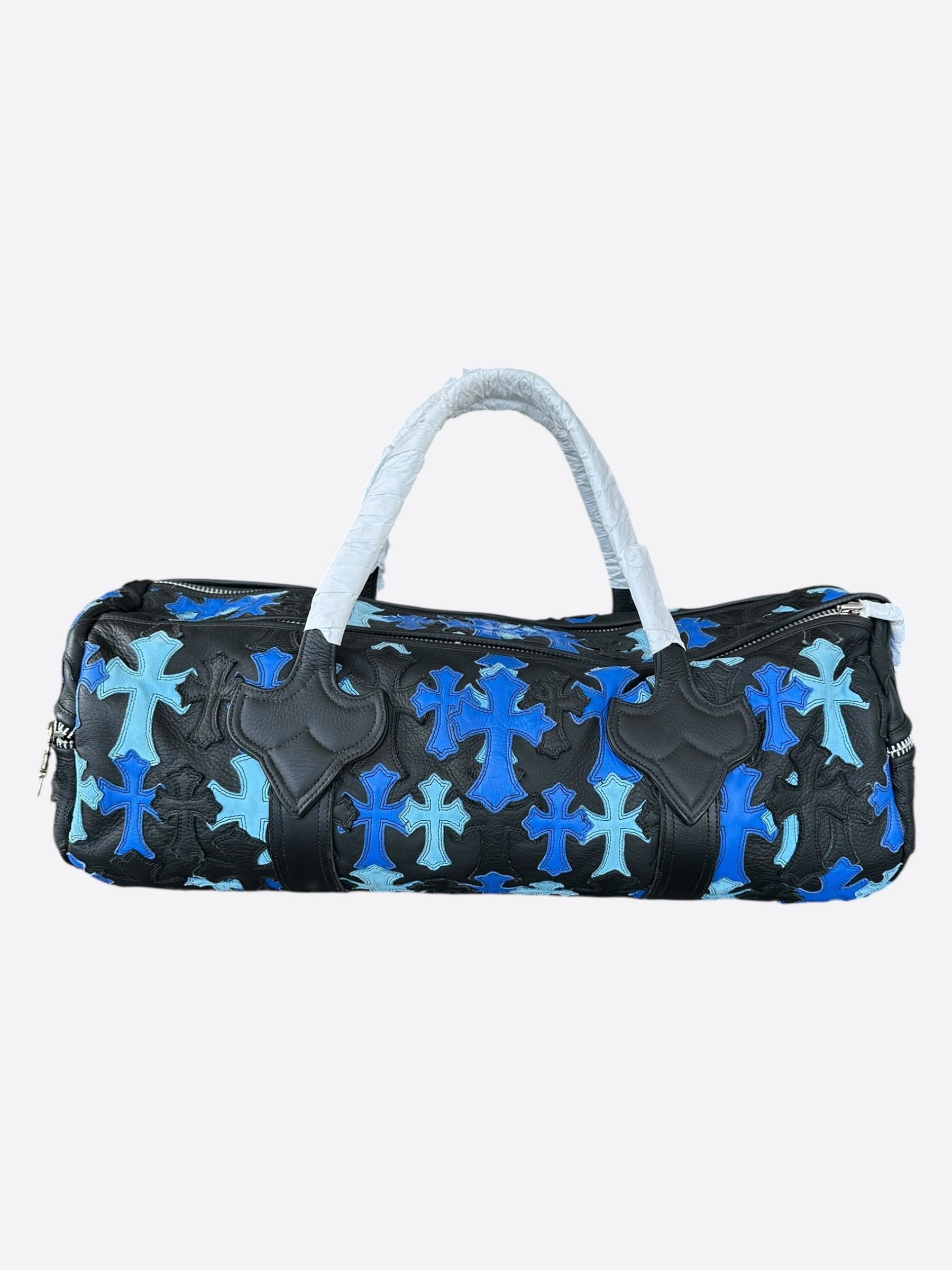Leather Chrome Duffle Chrome Hearts Black Blue Leather Cross Patch