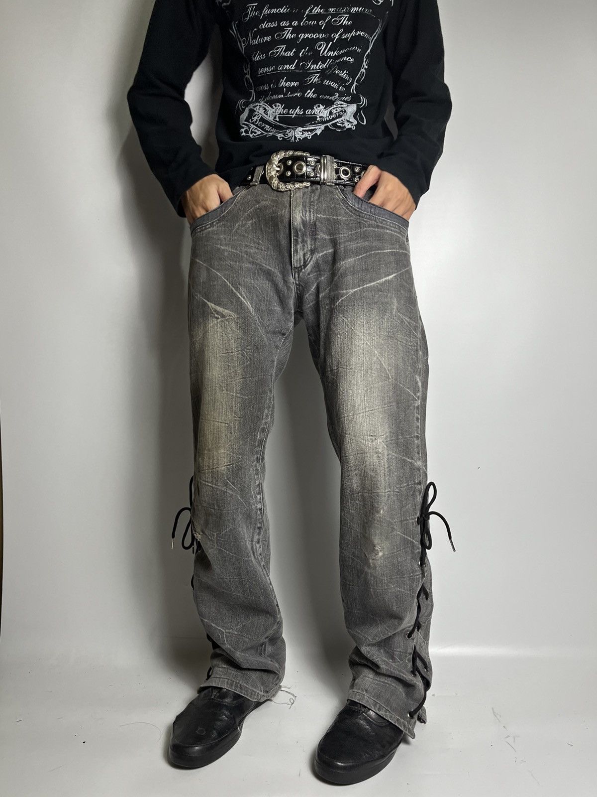Japanese Brand Lace up Flared double focus wash japanese brand Size US 32 / EU 48 - 5 Thumbnail