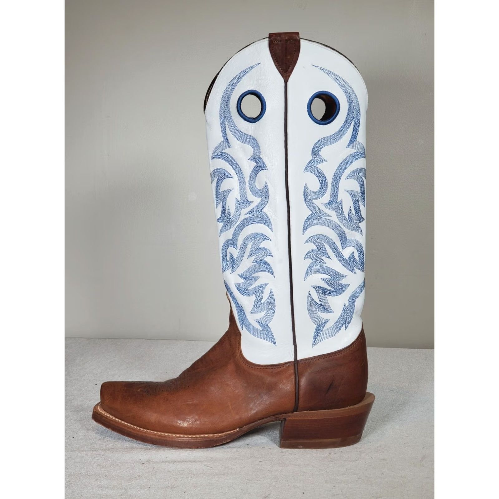 Justin Boots VINTAGE Justin Boots Bent Rail Boot Western Square Toe EE US 9 White Brown Leather Size US 9 / EU 42 - 5 Thumbnail
