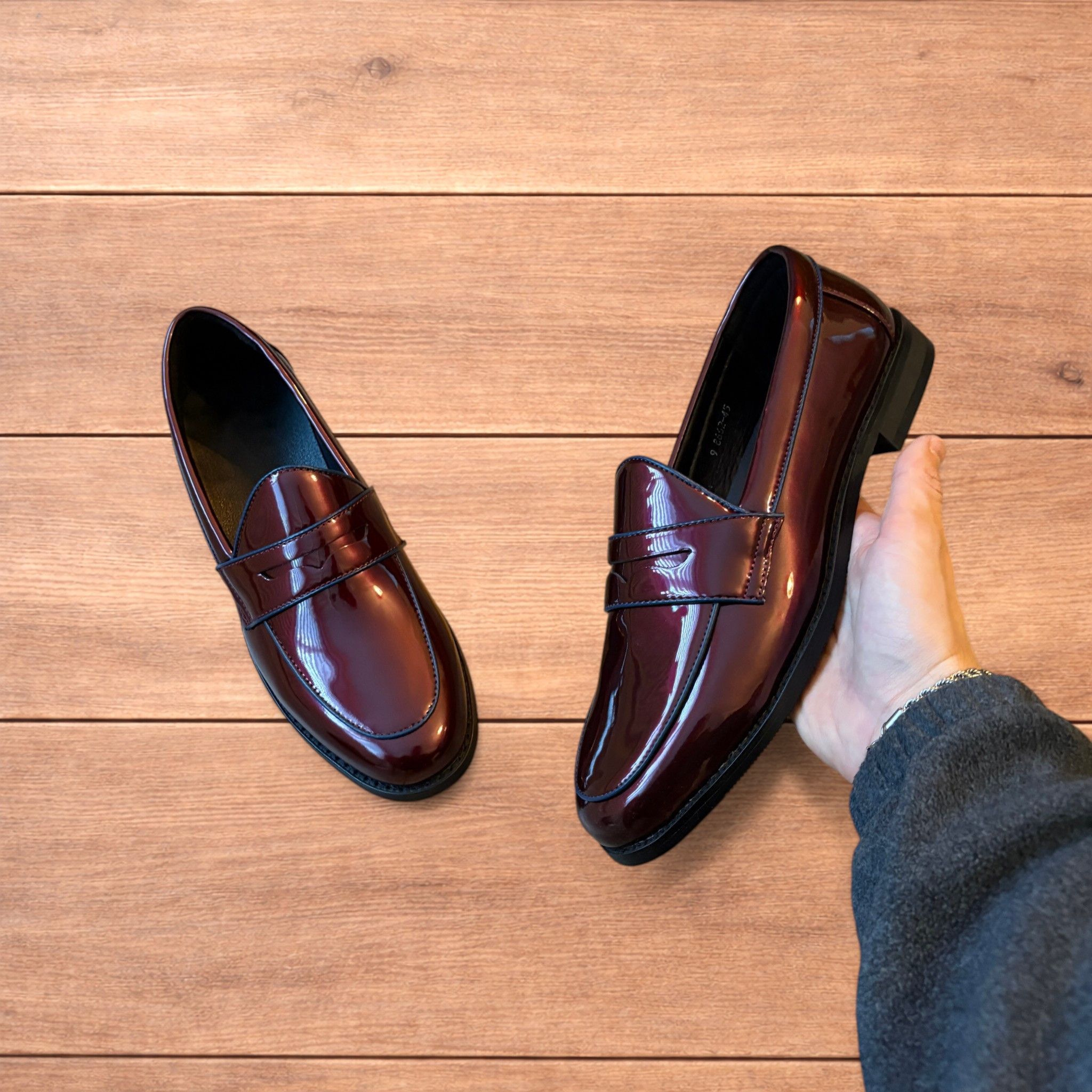 Japanese Brand Faux leather penny dress loafers shoes in oxblood red. Size US 11 / EU 44 - 7 Thumbnail