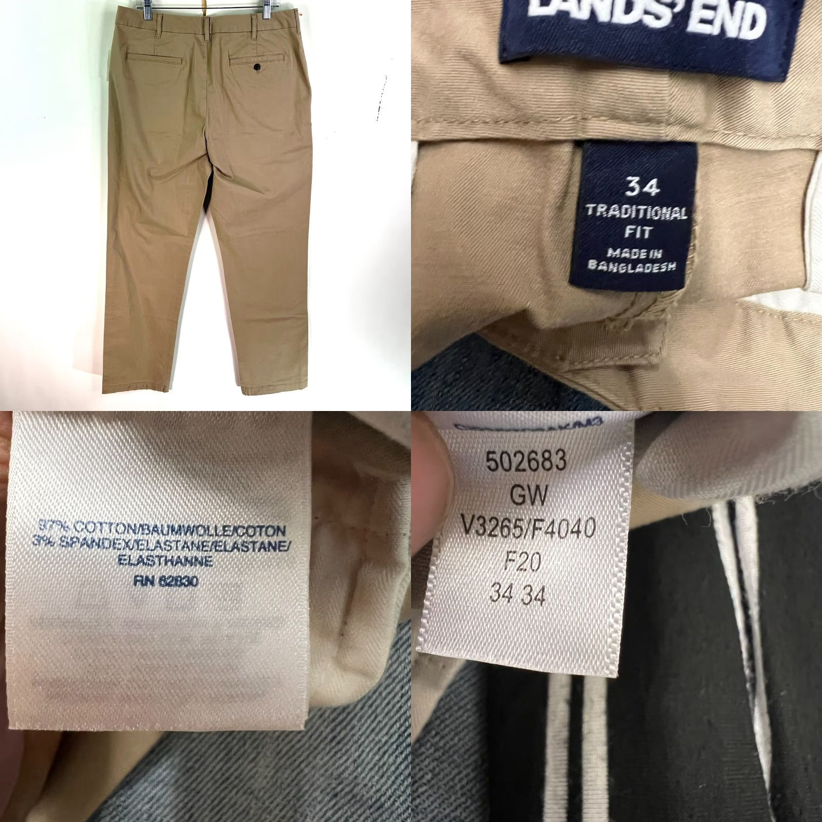 Lands' End Vintage Lands' End Men's Chino Pants Flat Front Khaki Business Casual Regular Fit Size 34 Inseam 34 Size US 34 / EU 50 - 8 Thumbnail