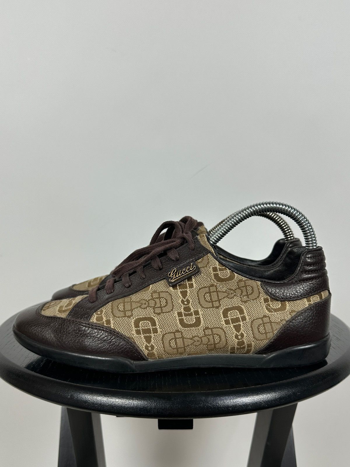 Gucci Gucci GG Monogram Leather/Canvas Lace Up Low Sneakers Size US 6 / IT 36 - 2 Thumbnail