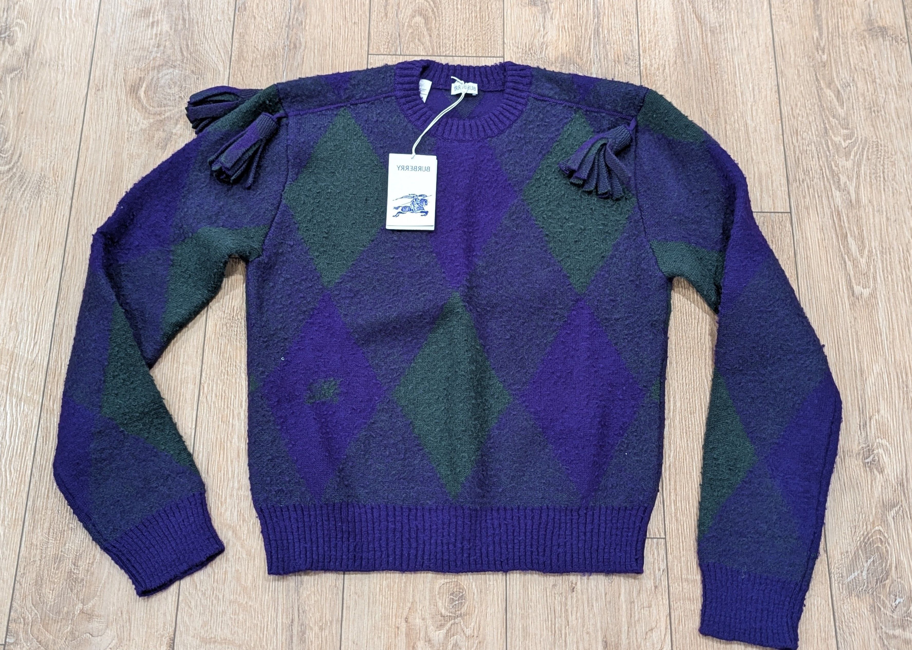 Burberry Burberry Diamond Wool Tasseled Sweater Purple/Green Medium Size US M / EU 48-50 / 2 - 1 Thumbnail