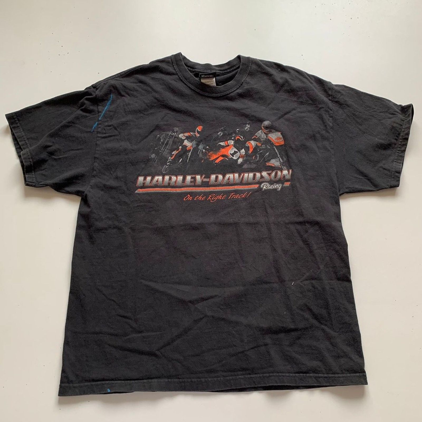 Harley Davidson × Vintage Vintage Y2K Harley Davidson Racing T Shirt XL Faded Black Size US XL / EU 56 / 4 - 1 Thumbnail