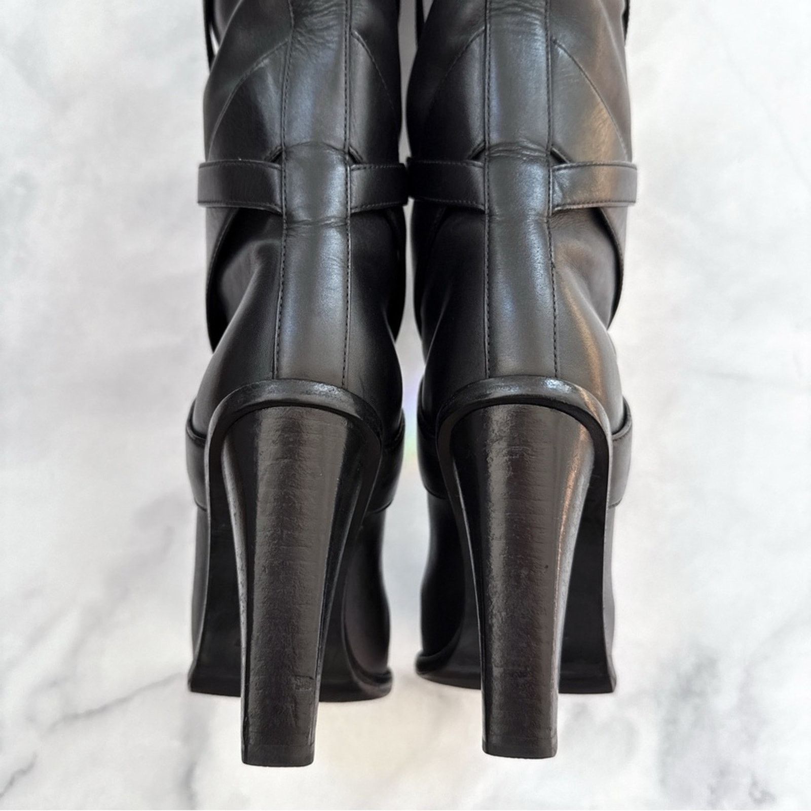 Saint Laurent Paris Saint Laurent Leather Wrap Around Tall Block Heeled Boots 37 Size US 7 / IT 37 - 8 Thumbnail
