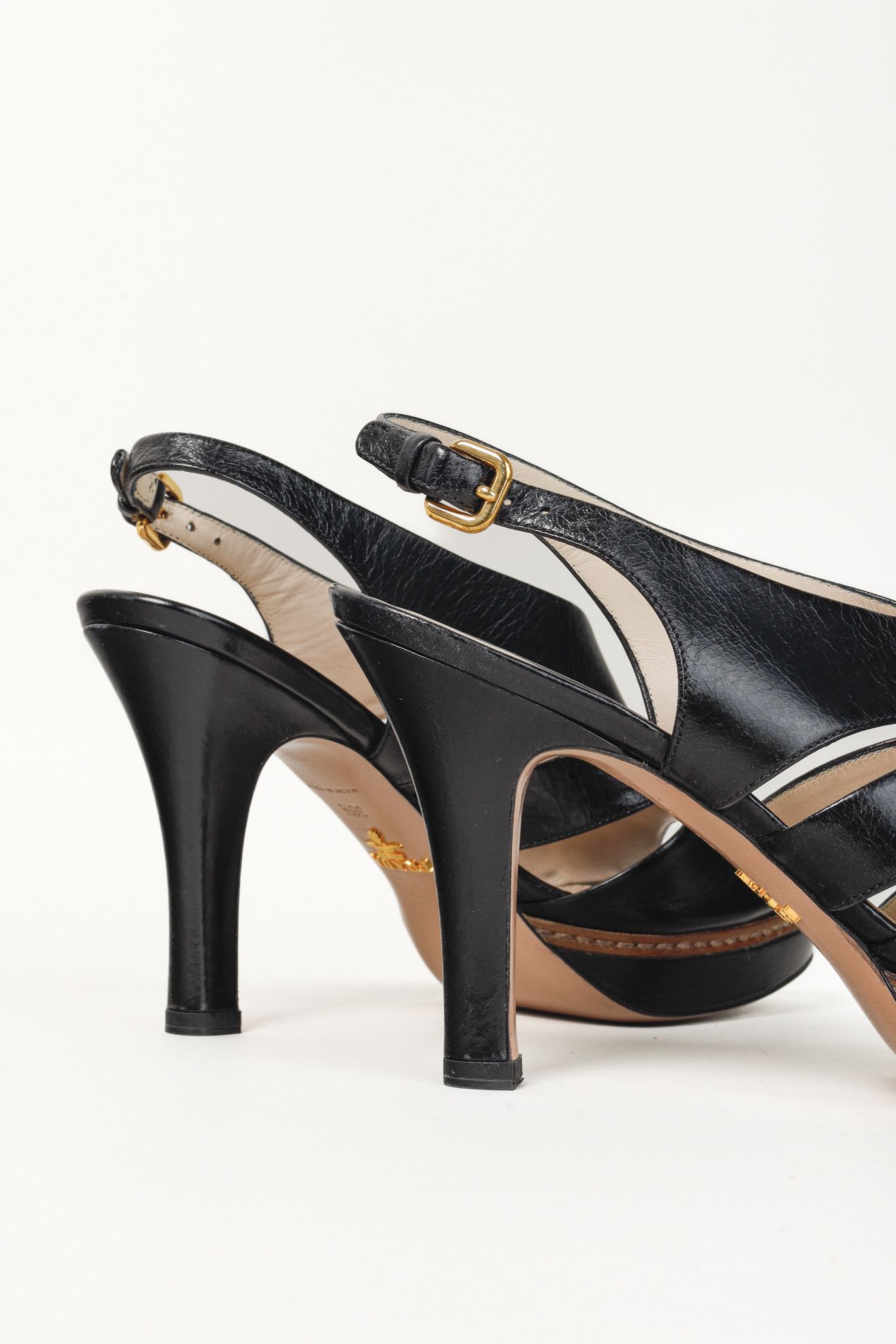 Prada Prada Black Leather Peep-Toe Heels Size US 5.5 / IT 35.5 - 8 Thumbnail