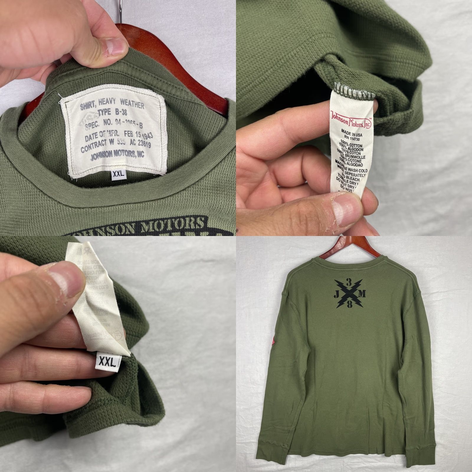 Vintage Johnson Motors Shirt Mens 2XL Green Long Sleeve Thermal Made In USA Bombers Knit Size US XXL / EU 58 / 5 - 9 Thumbnail