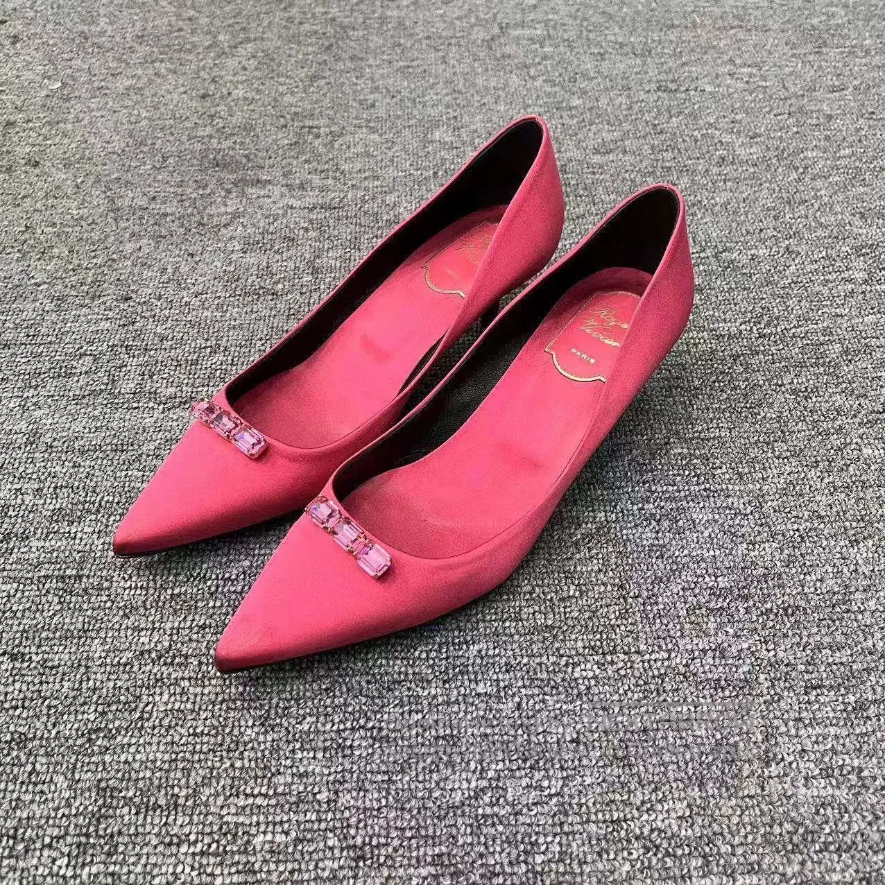 Roger Vivier Roger Vivier RV Pink Silk Satin Rhinestone Heels. Size US 6.5 / IT 36.5 - 1 Thumbnail