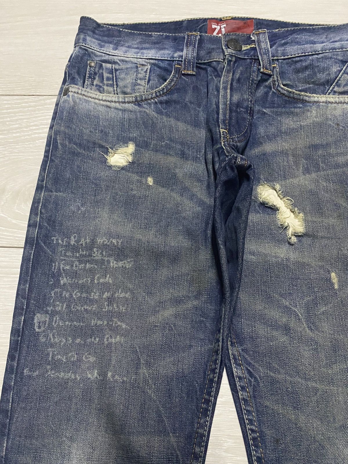 Rhude × Zara Vintage Zara Denim Distressed Straight Fit Jeans Size US 29 - 7 Thumbnail