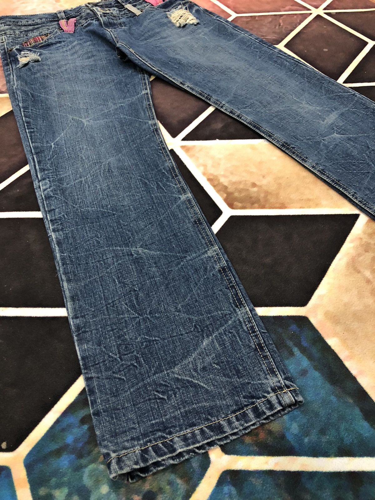Japanese Brand × Seditionaries Vintage Colza Double Waist Distressed Faded Blue Jeans Size US 31 - 8 Thumbnail