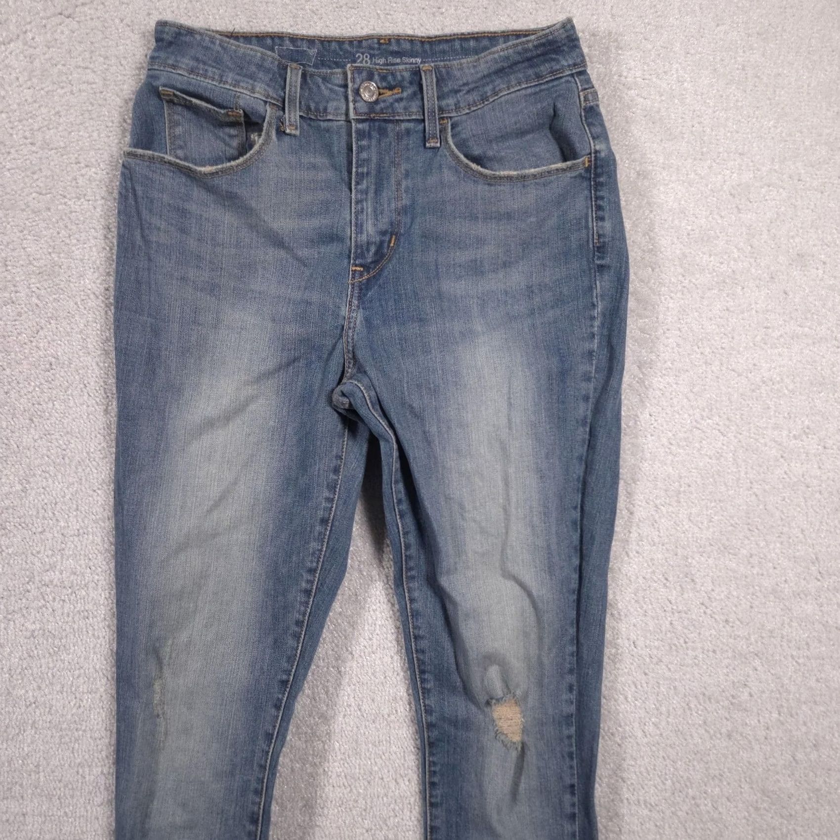 Levi's Levis Jeans Womens 28 Blue High Rise Skinny Distressed Stretch Denim Medium Wash Size 28" / US 6 / IT 42 - 3 Thumbnail