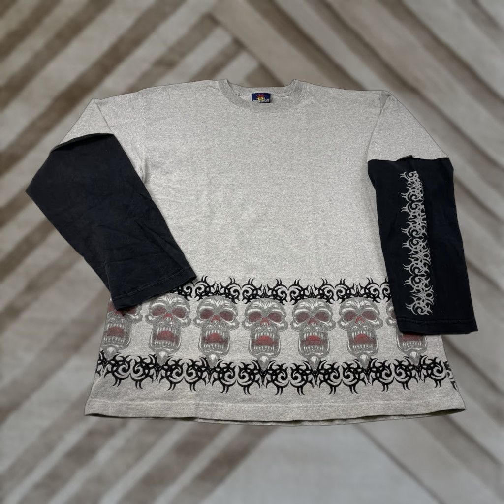 JNCO VINTAGE JNCO T-Shirt Long Sleeve Crew Neck 90s Skull Tribal Gray XL Men US Size US XL / EU 56 / 4 - 1 Thumbnail