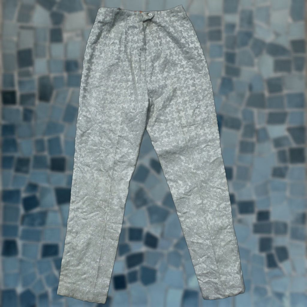 Vintage Symphony Pants 70s Ladies Embellished 22x25 Glittery Silver Decorative Pleated Size 22" - 1 Thumbnail