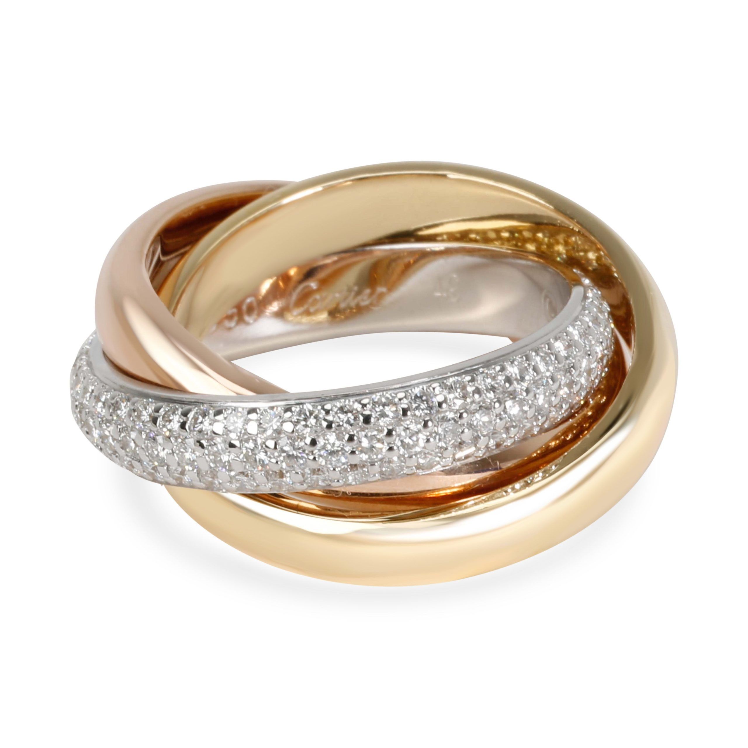 image of Cartier Trinity Classic Diamond Ring In 18K Yellow, White & Rose Gold (Size 49), Women's