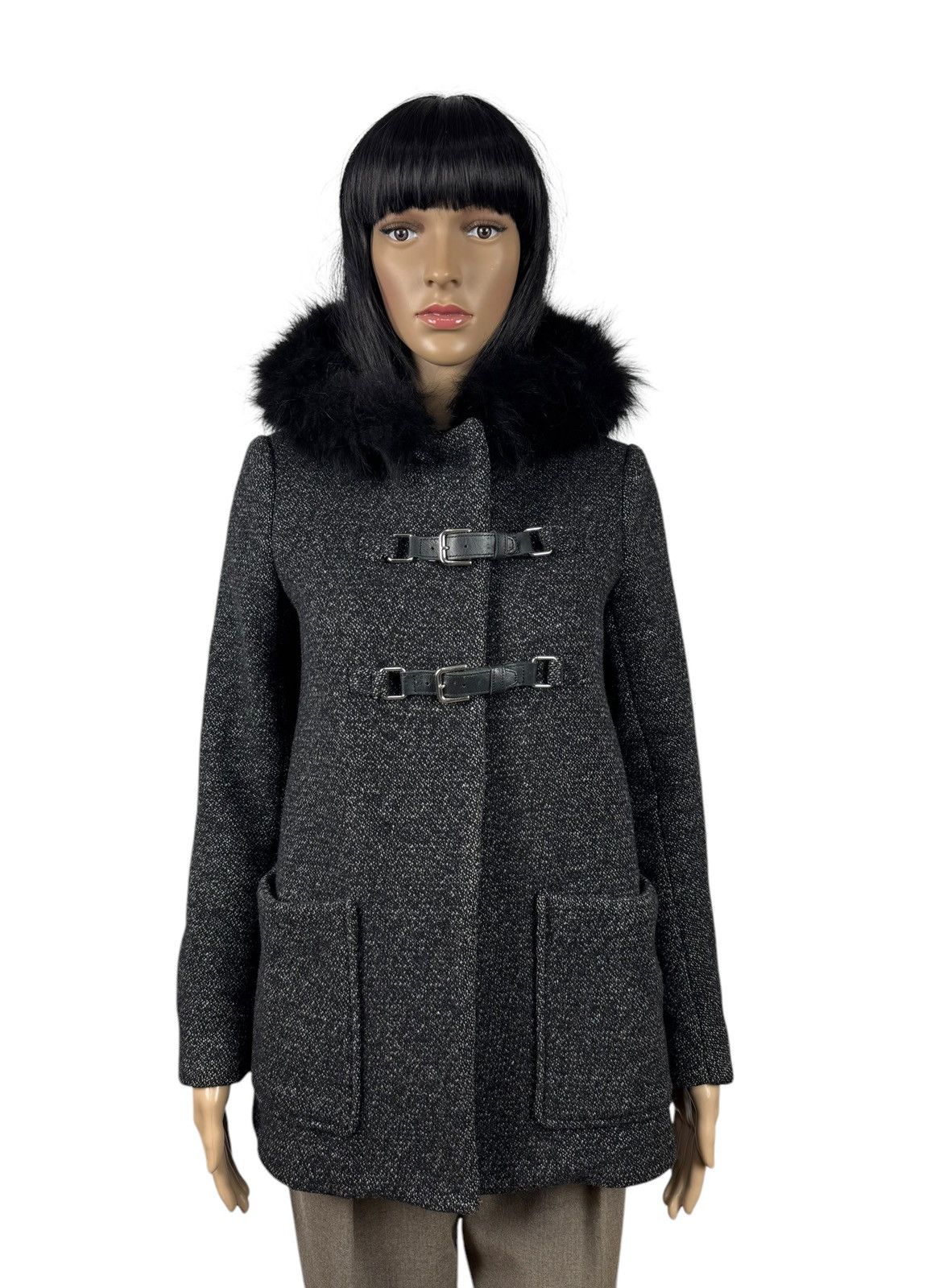 Maje Maje H13 Domino Wool Duffle Coat Fur Coyote Trim size 36 Size XS / US 0-2 / IT 36-38 - 1 Thumbnail