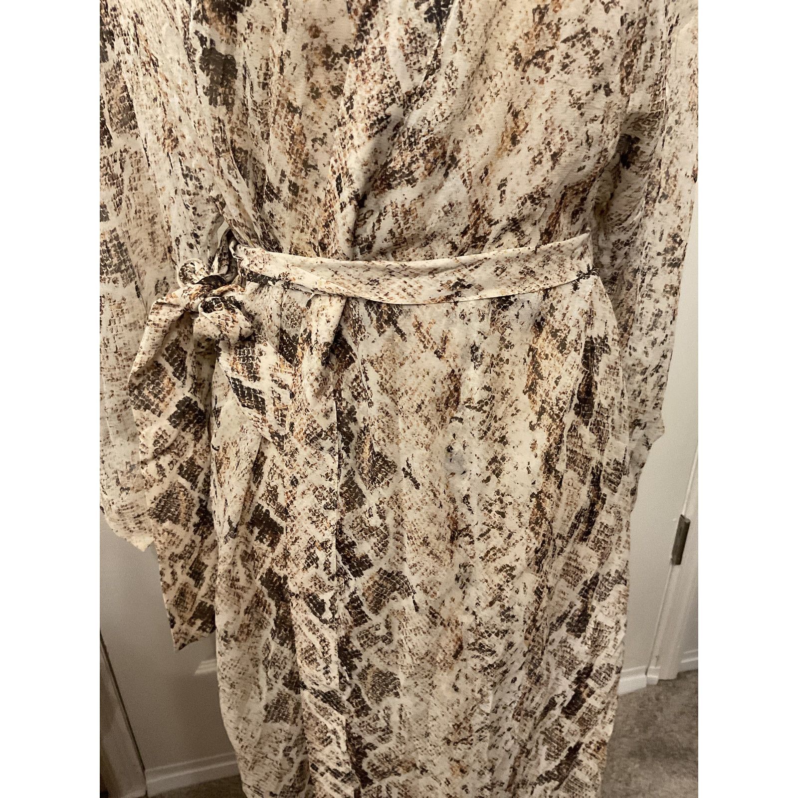 NICHOLAS Nicholas 100% Silk Snakeskin Semi-Sheer Tie-Front Dress, OS Size ONE SIZE - 3 Thumbnail