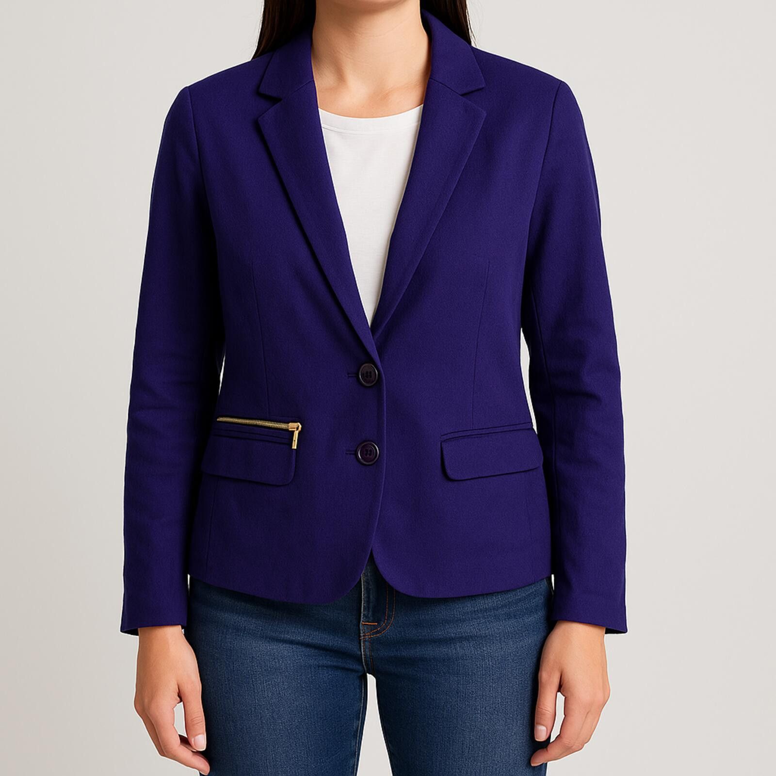 Chicos Chicos Dark Purple Solid Blazer Womens 1 Xsmall Size XS / US 0-2 / IT 36-38 - 2 Thumbnail