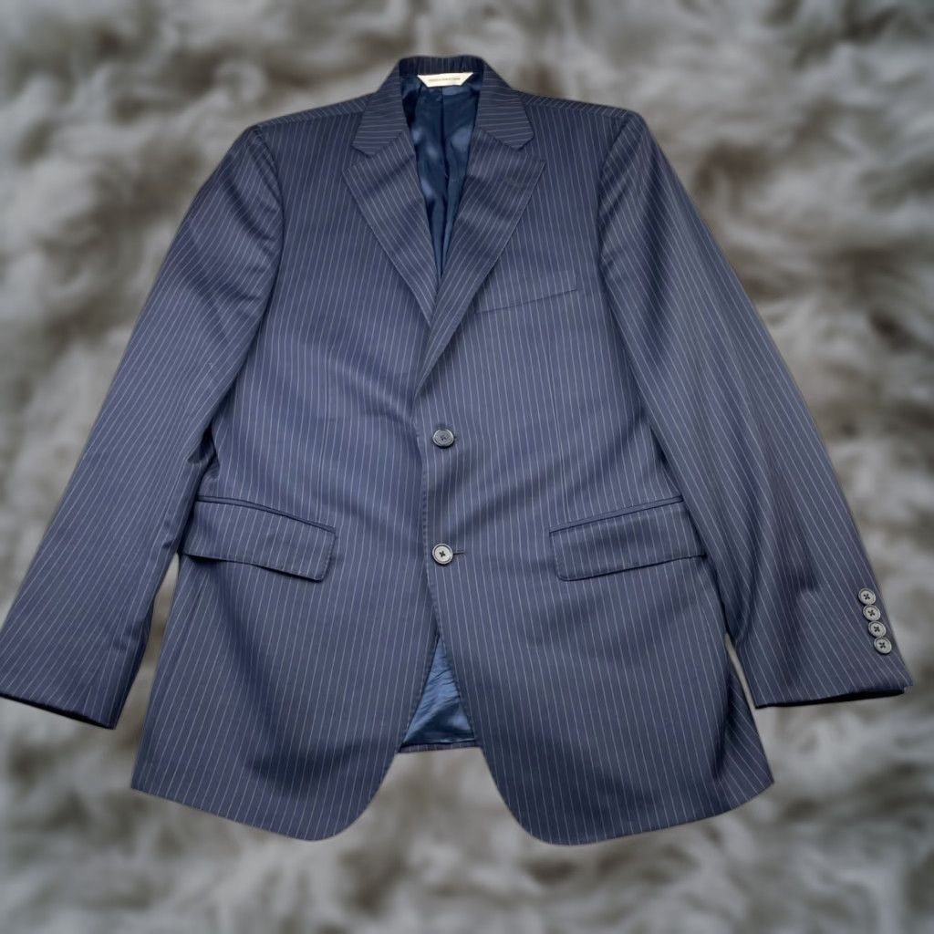 Vintage Samuelsohn Beckett Blazer Navy Blue Stripe 2-Button 40R Wool Mens Blazer Jacket Size 40R - 1 Thumbnail