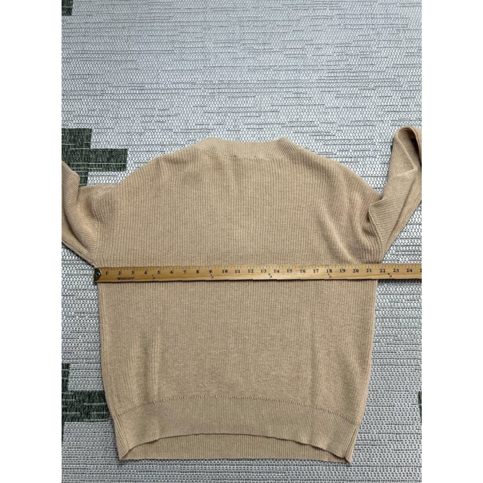 Vintage Forte Cashmere Sweater Womens Large Beige Cotton V Neck Tight Knit Ribbed Winter Size L / US 10 / IT 46 - 6 Thumbnail