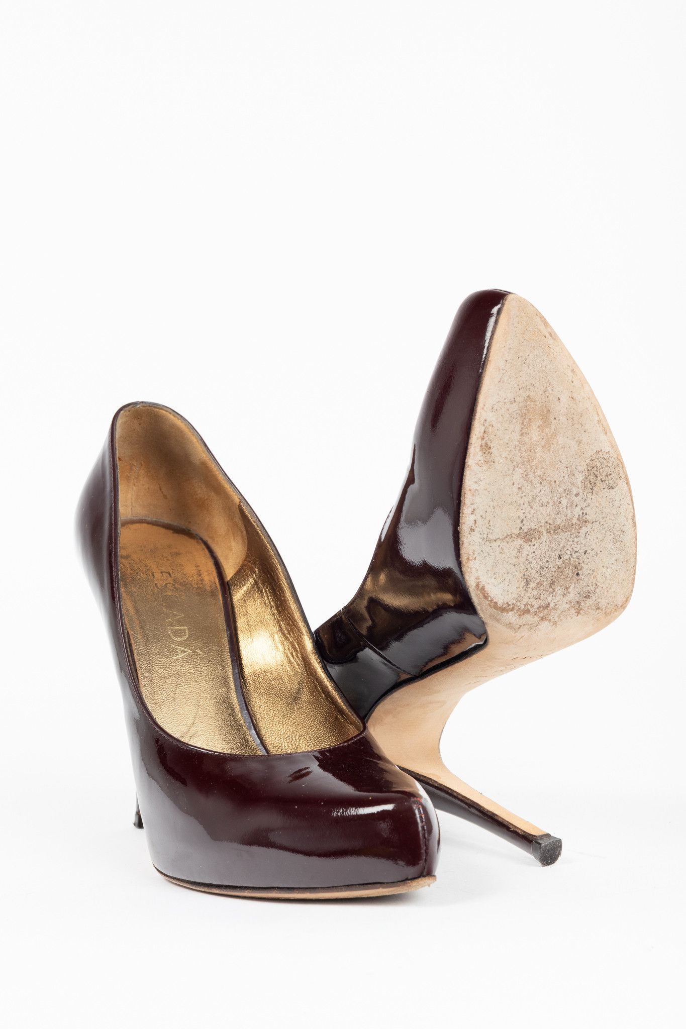 Escada Escada Burgundy Patent-Leather Pointed-Toe Platform Pumps Size US 9 / IT 39 - 4 Thumbnail