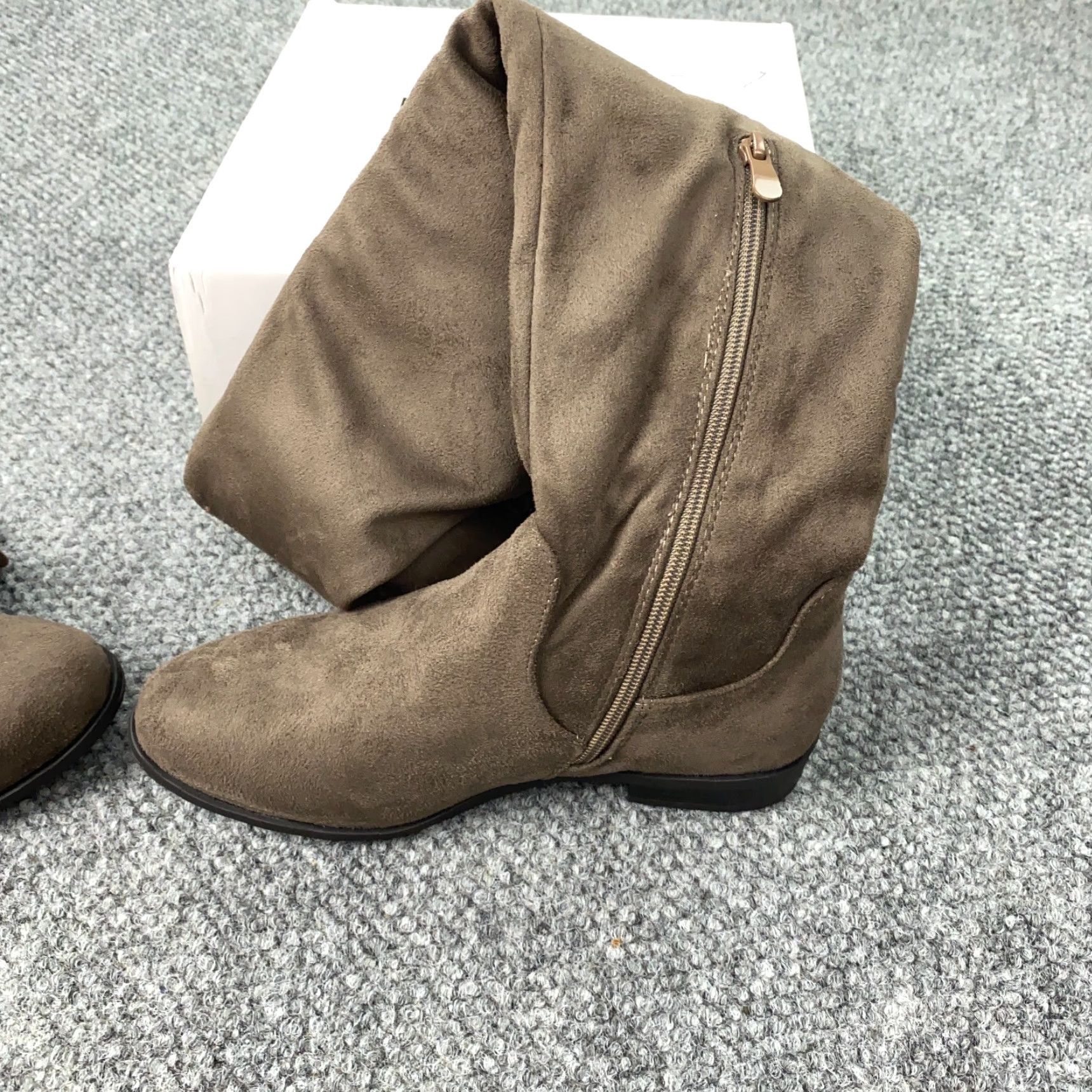 Vintage Dream Pairs Boots Womens Size 7 Khaki Suede Over Knee Zip Block Heel Riding Boot Women Boots Size US 6 / IT 36 - 3 Thumbnail