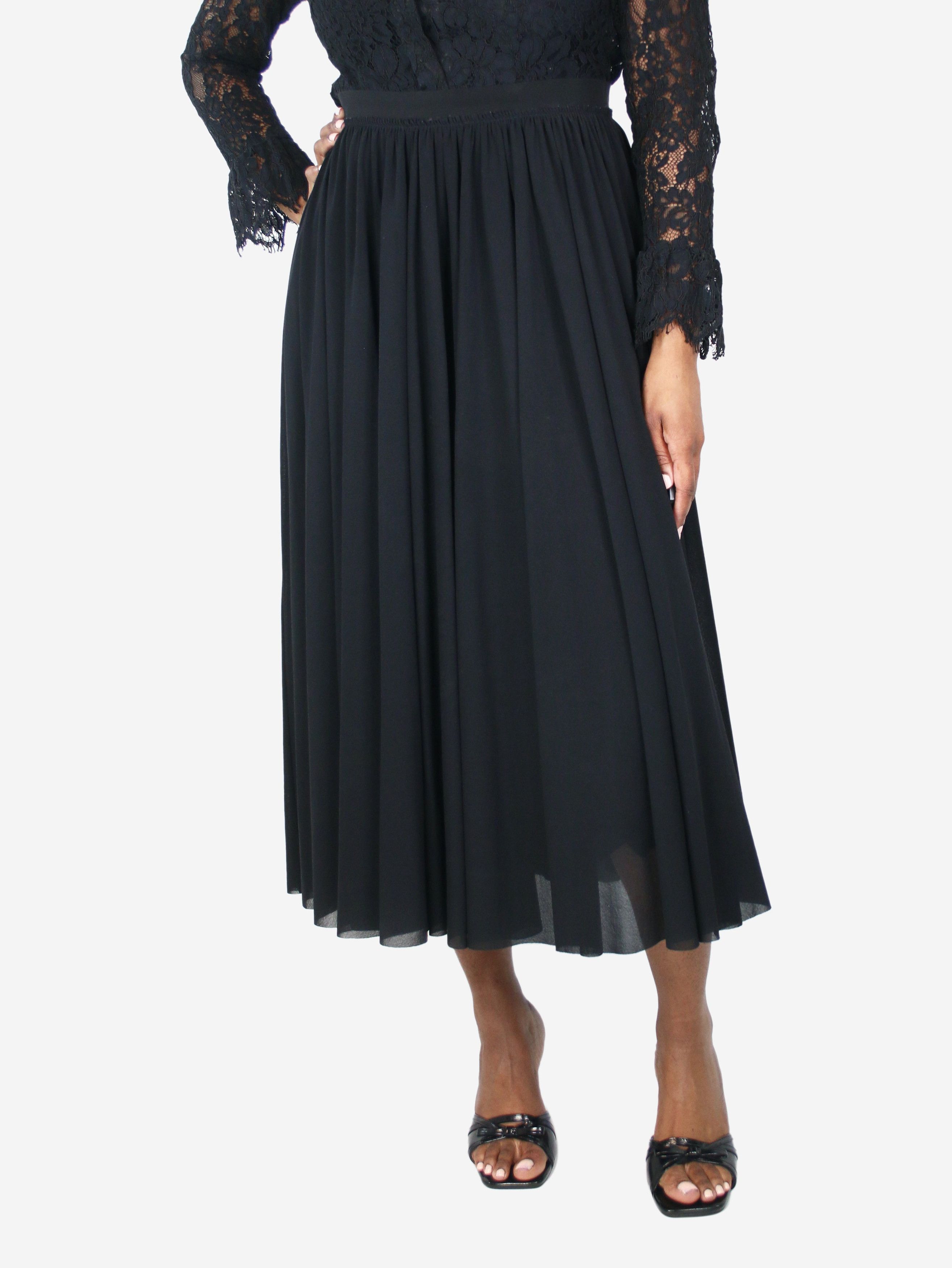 image of Jil Sander Black Elasticated Waist Pleated Midi Skirt - Size Uk 14, Women's