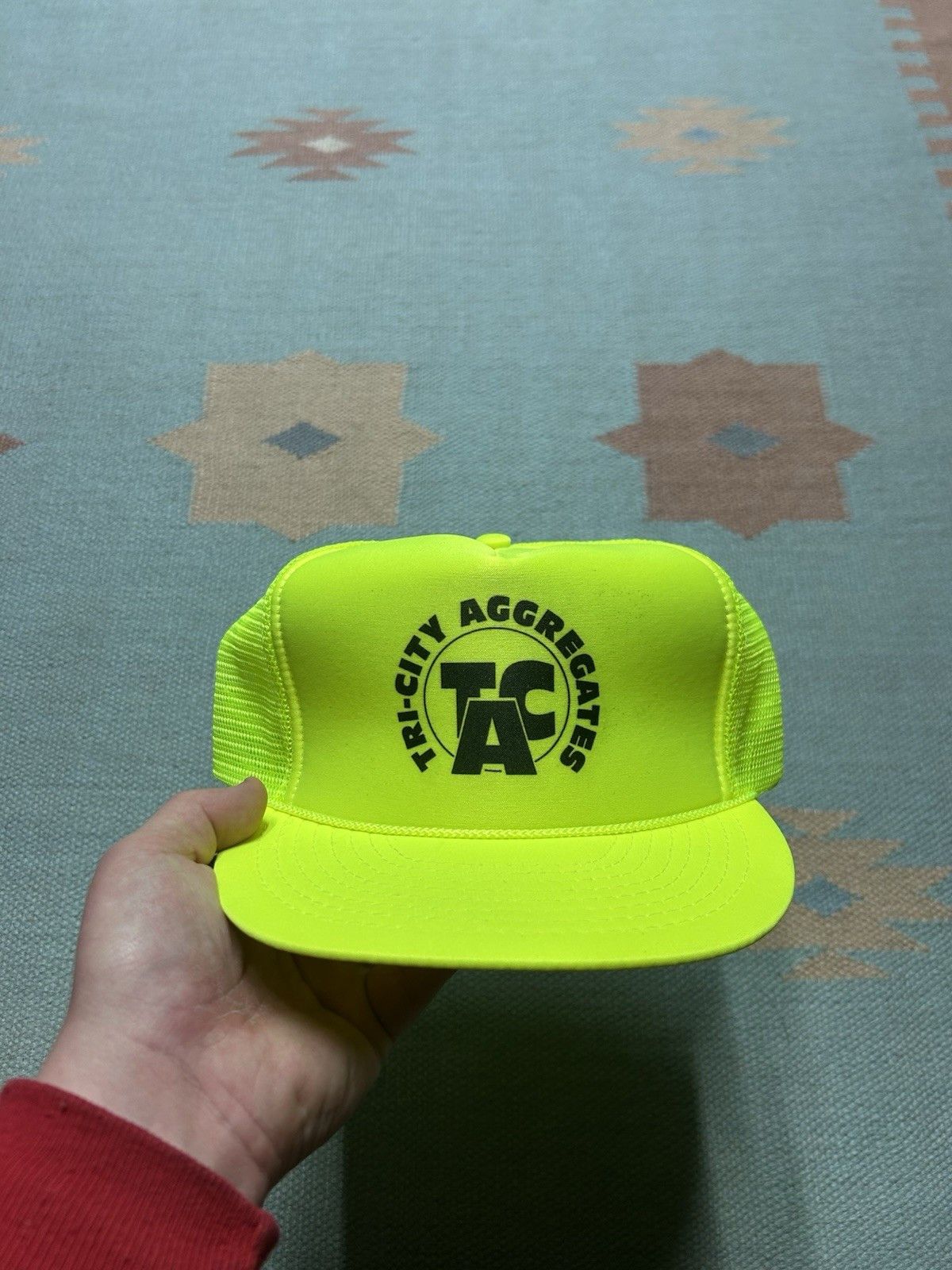 Vintage Vtg 80s trucker hat Tri City Aggregates hi via neon TCA snap Size ONE SIZE - 2 Thumbnail