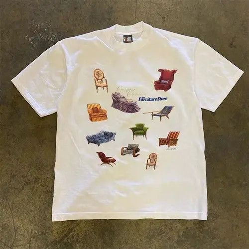 Retro chair pattern white versatile casual tee