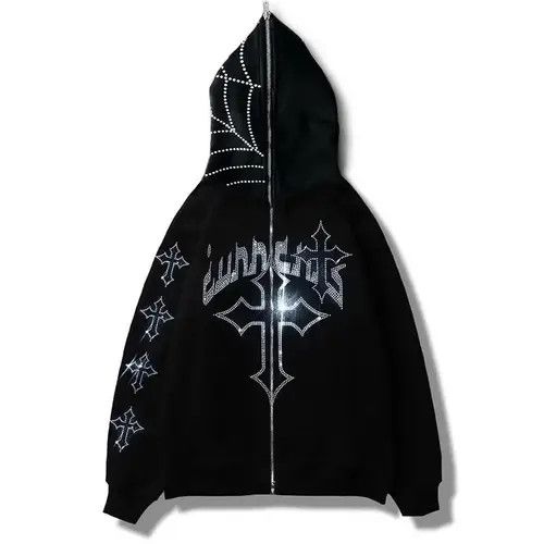 Japanese Brand Y2K Punk Gothic Zip-up Hoodie Sweatshirt Oversize Cross Web Size US L / EU 52-54 / 3 - 1 Thumbnail