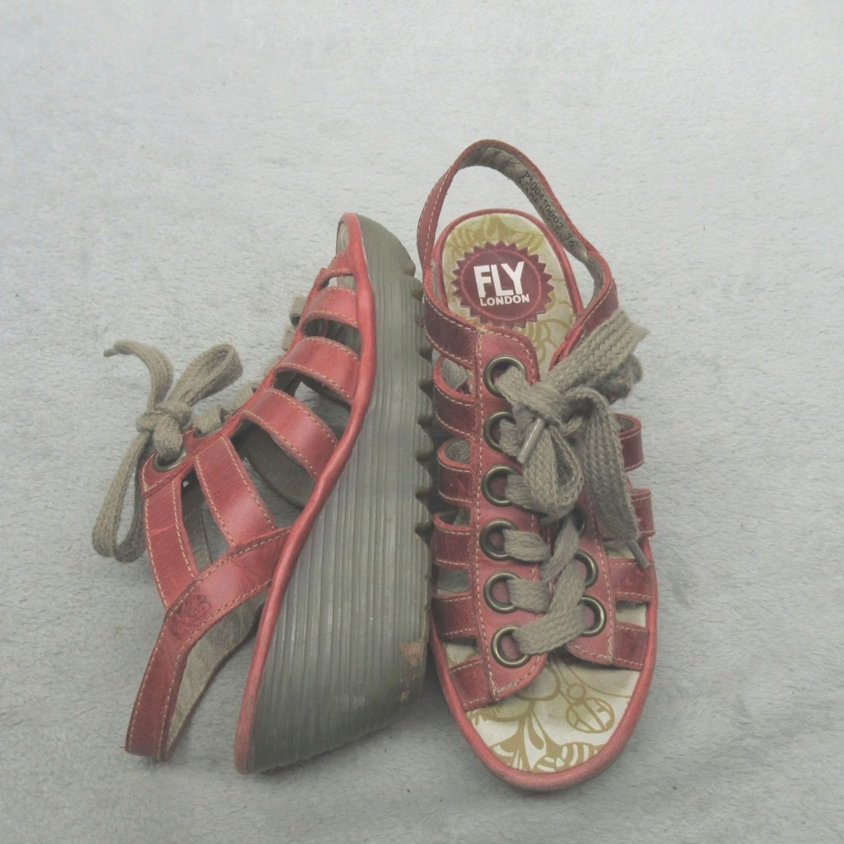 Fly London Fly London Womens Sandals Red Leather Wedge Slingback Lace Up EU36 5.5 Size US 6 / IT 36 - 2 Thumbnail