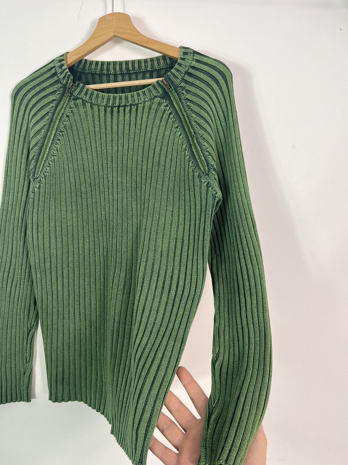 Japanese Brand Crazy Y2K Vintage Green Knit Washed Faded Opium Trans Techno Size US M / EU 48-50 / 2 - 6 Thumbnail
