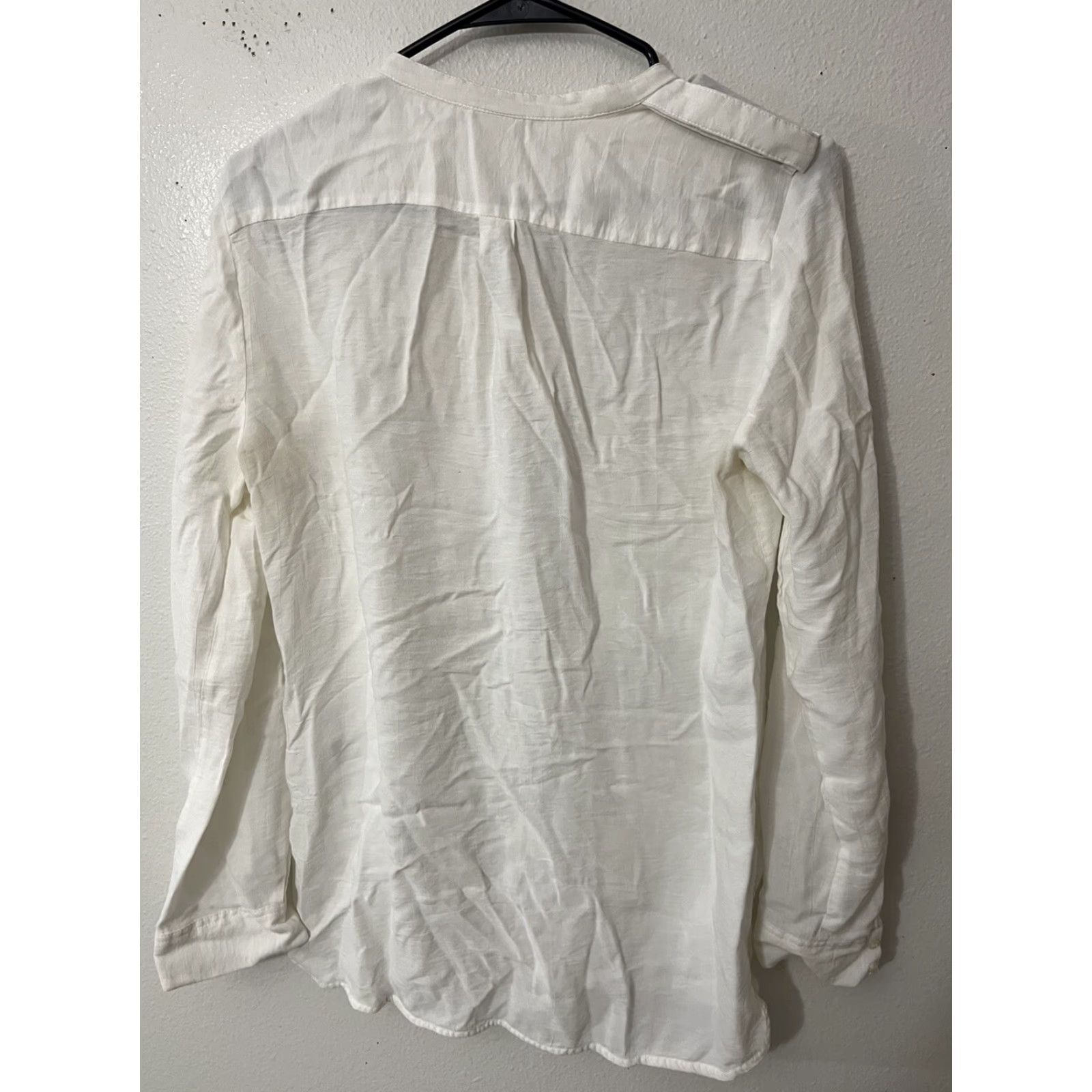 H&M H&M Button Up Pintuck Blouse Womens Top White Long Sleeve Collarless Solid 10 Size L / US 10 / IT 46 - 2 Thumbnail