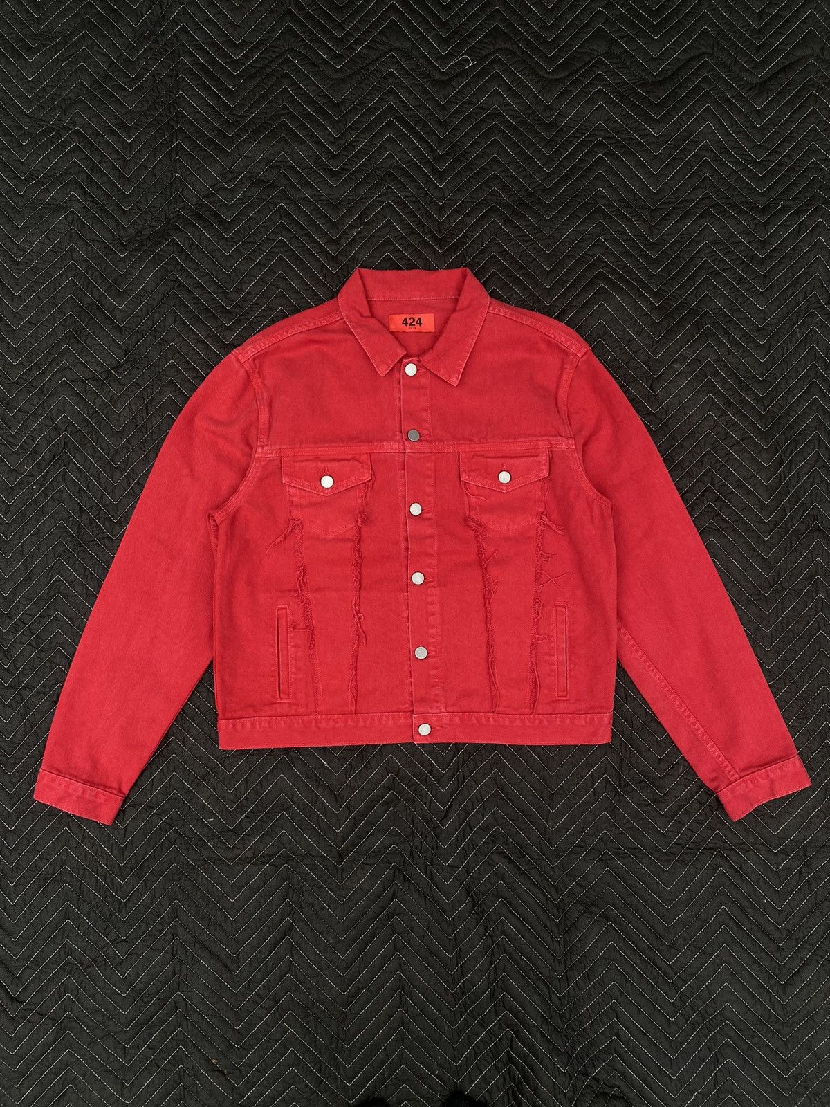 image of 424 On Fairfax 424 Red Denim Jacket, Men's (Size Large)