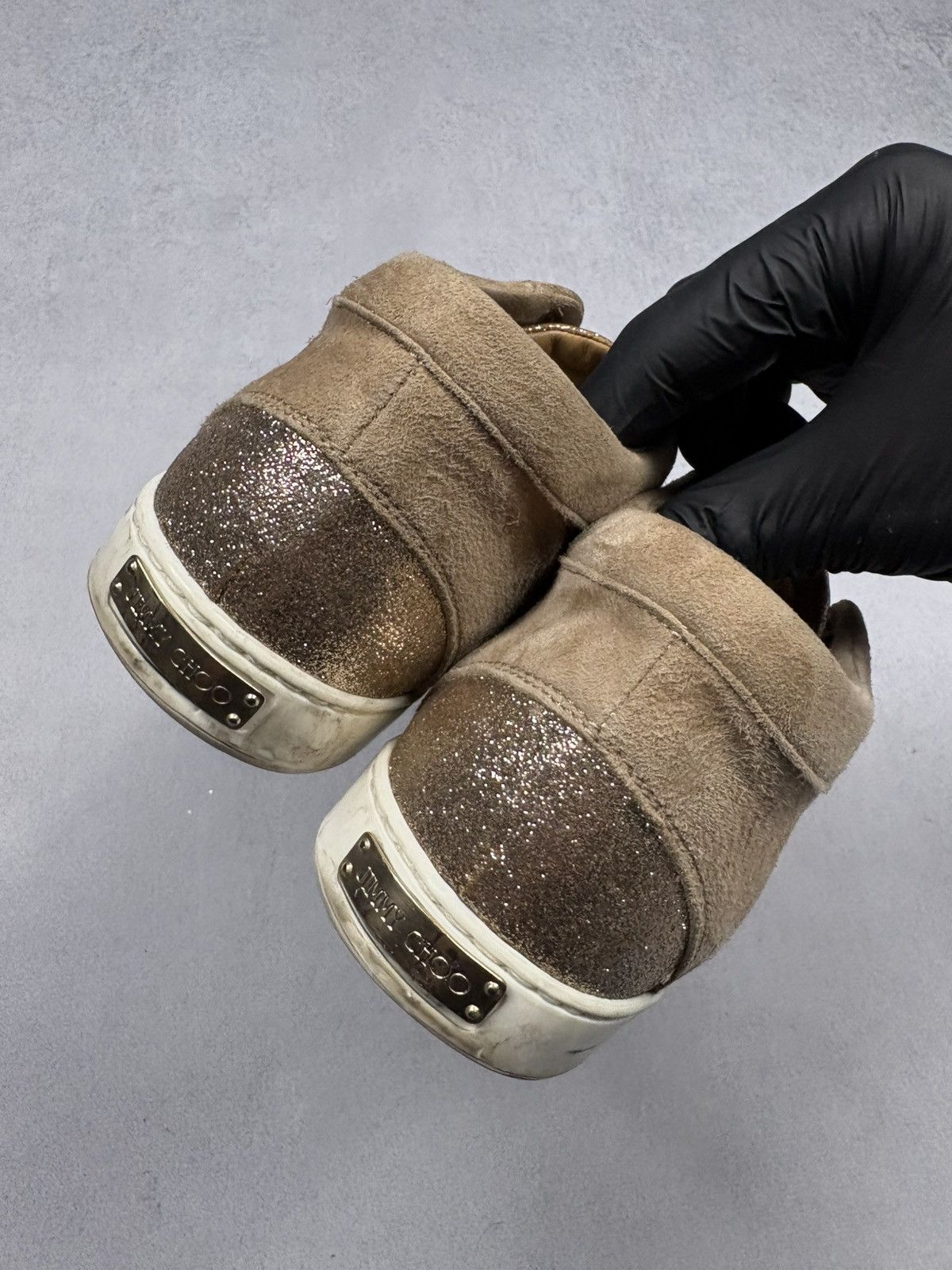 Jimmy Choo Jimmy Choo London Brown Glitter Suede Low Top Sneakers 38 Size US 8 / IT 38 - 4 Thumbnail